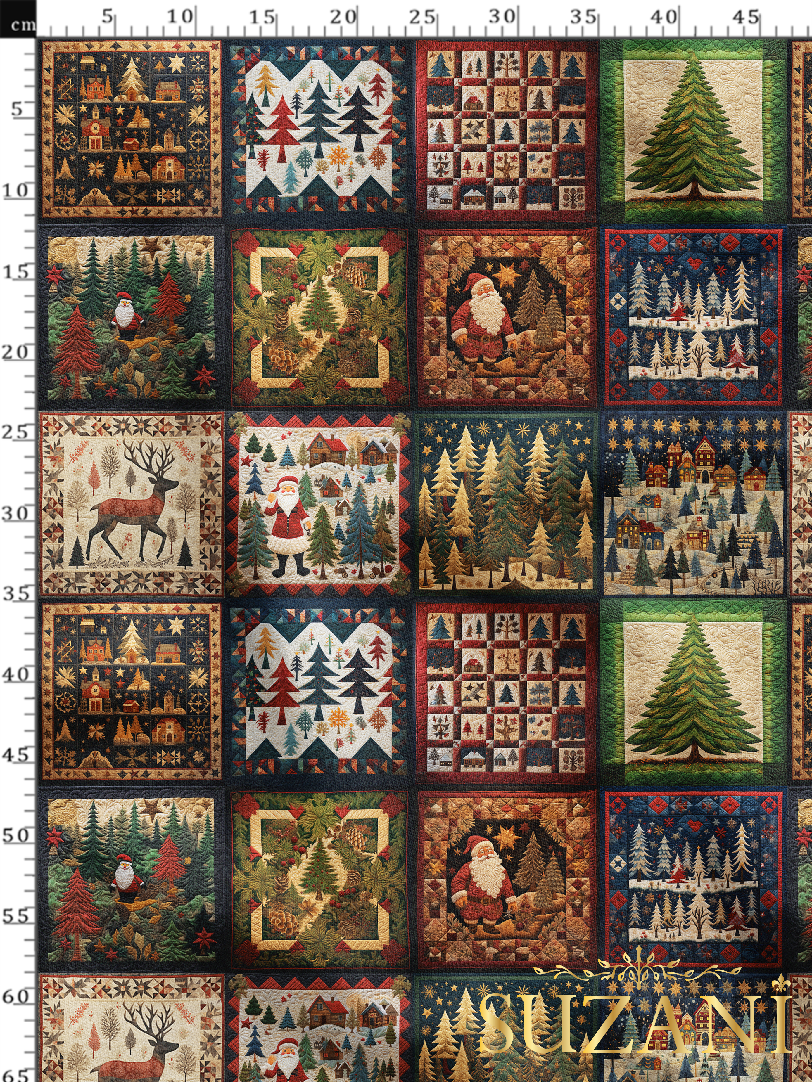 Yılbaşı Ağacı Patchwork Desenli Dijital Baskılı Kumaş