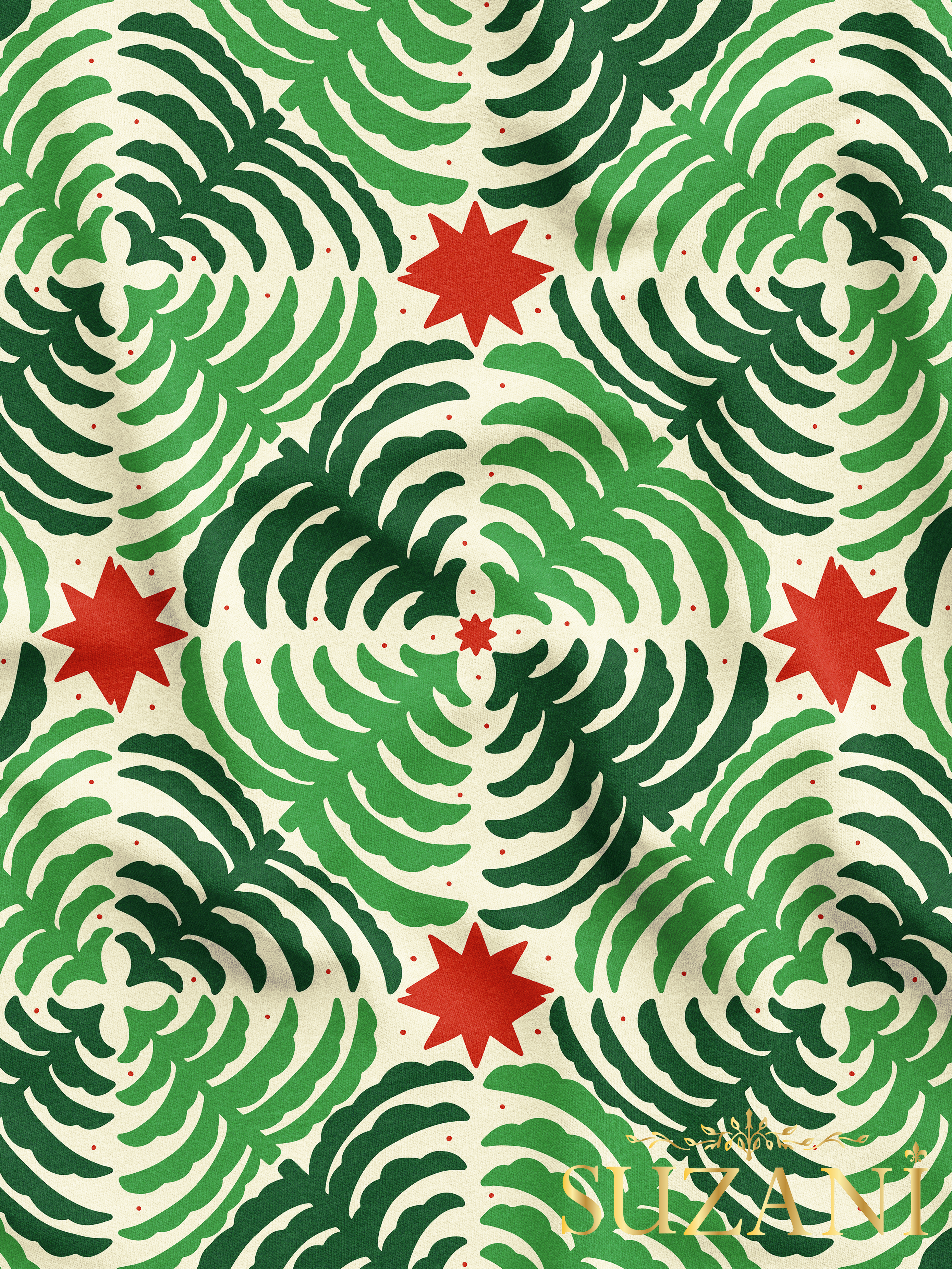 Yılbaşı Çam Ağacı Desenli Dijital Baskılı Kumaş