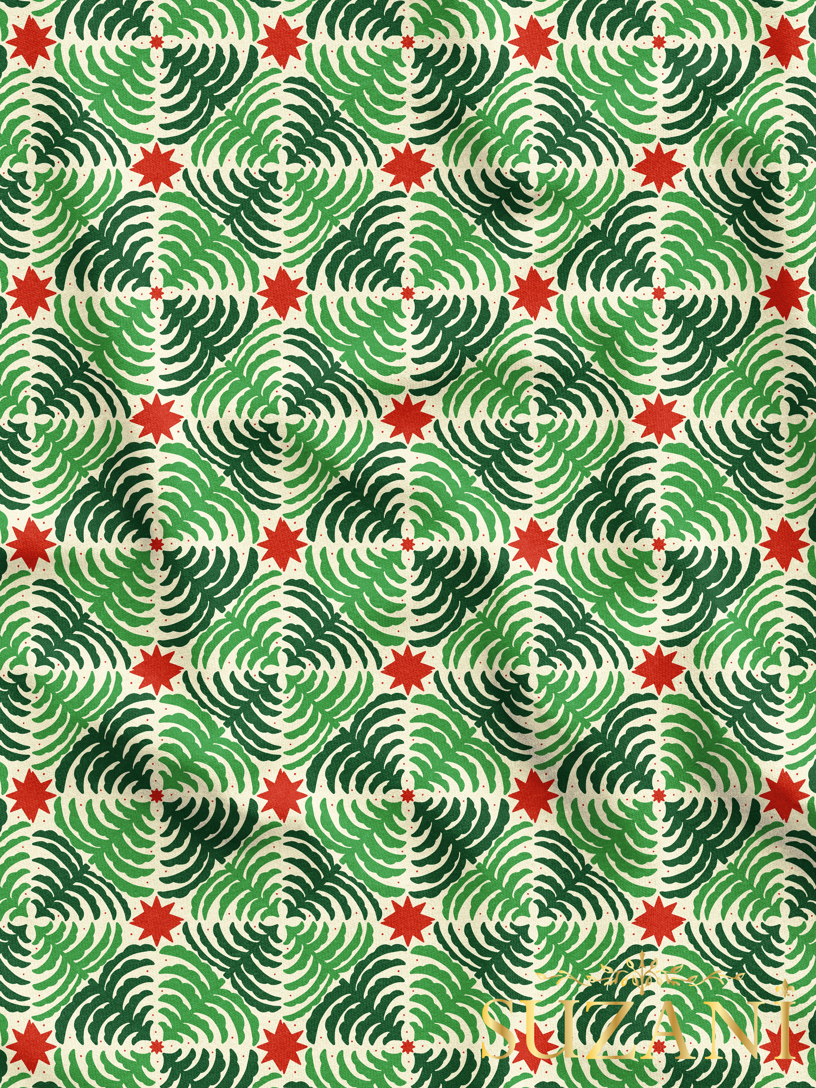 Yılbaşı Çam Ağacı Desenli Dijital Baskılı Kumaş