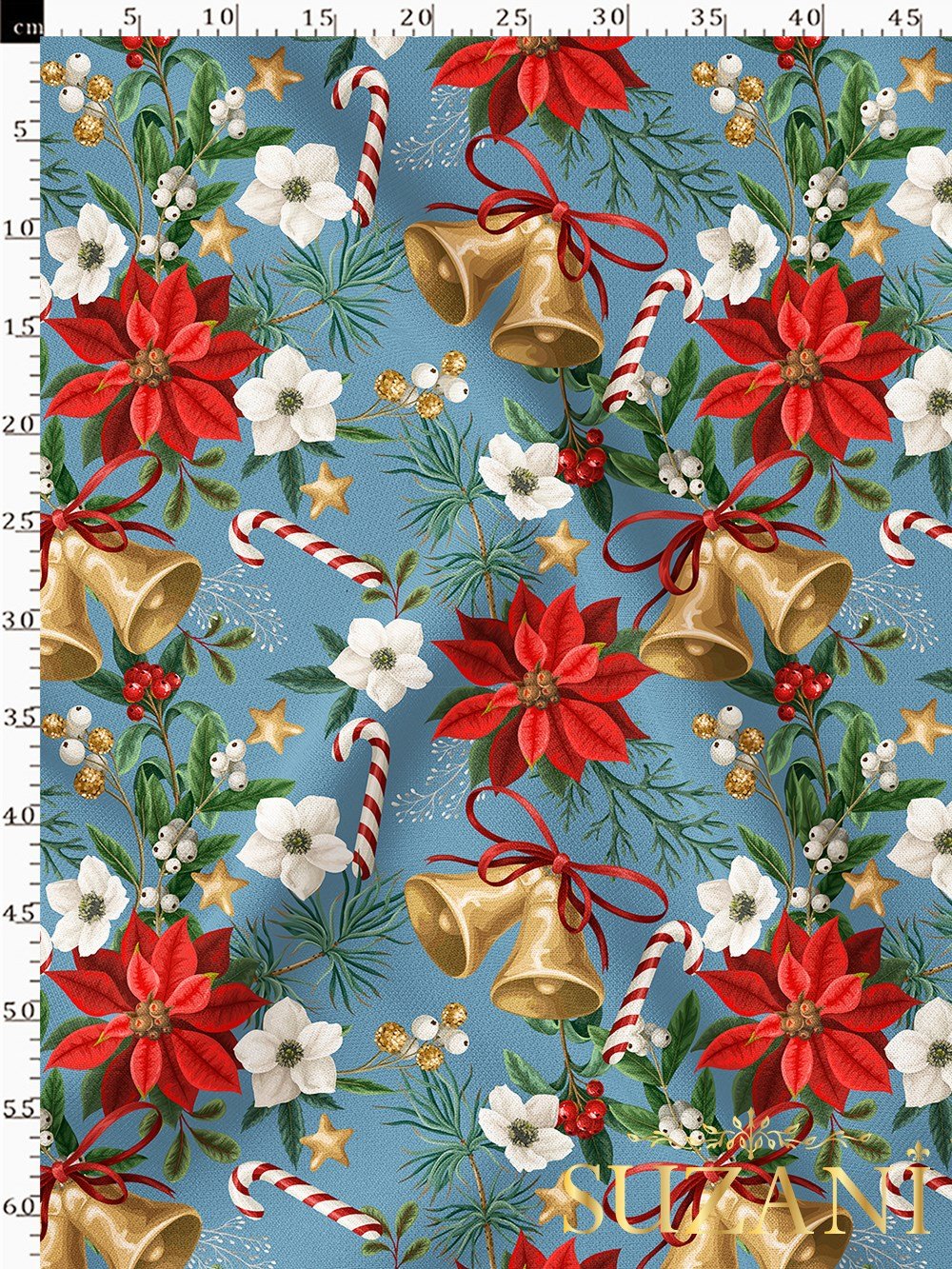 Yılbaşı Çan Desenli Dijital Baskılı Kumaş