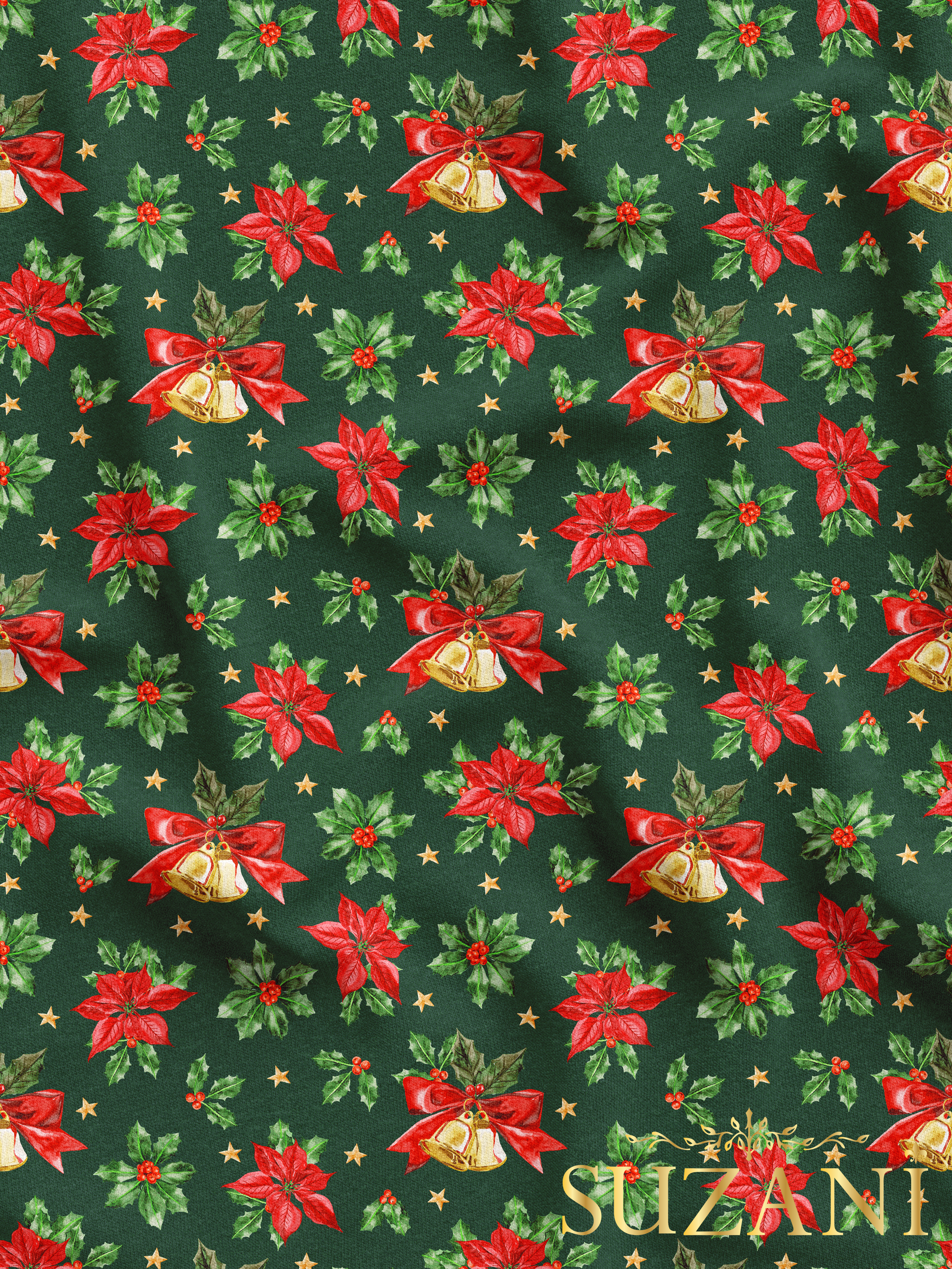 Yılbaşı Çiçeği Kokina Desenli Dijital Baskılı Kumaş