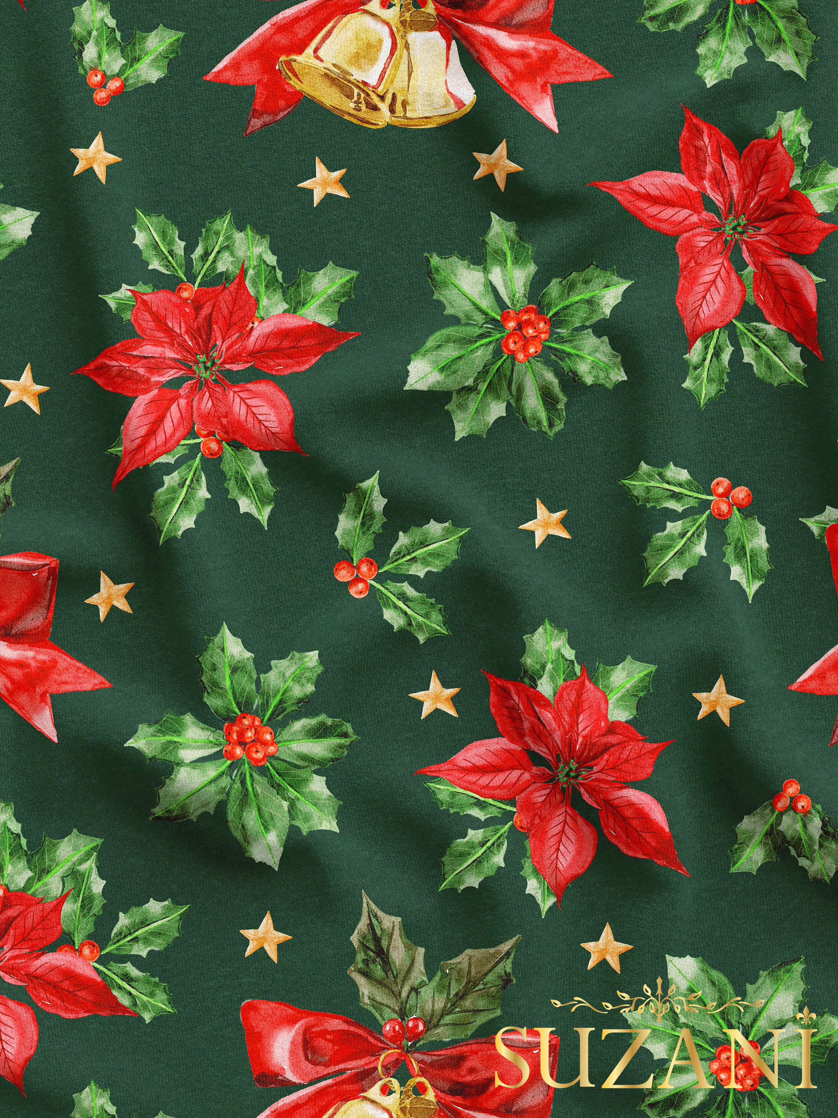 Yılbaşı Çiçeği Kokina Desenli Dijital Baskılı Kumaş