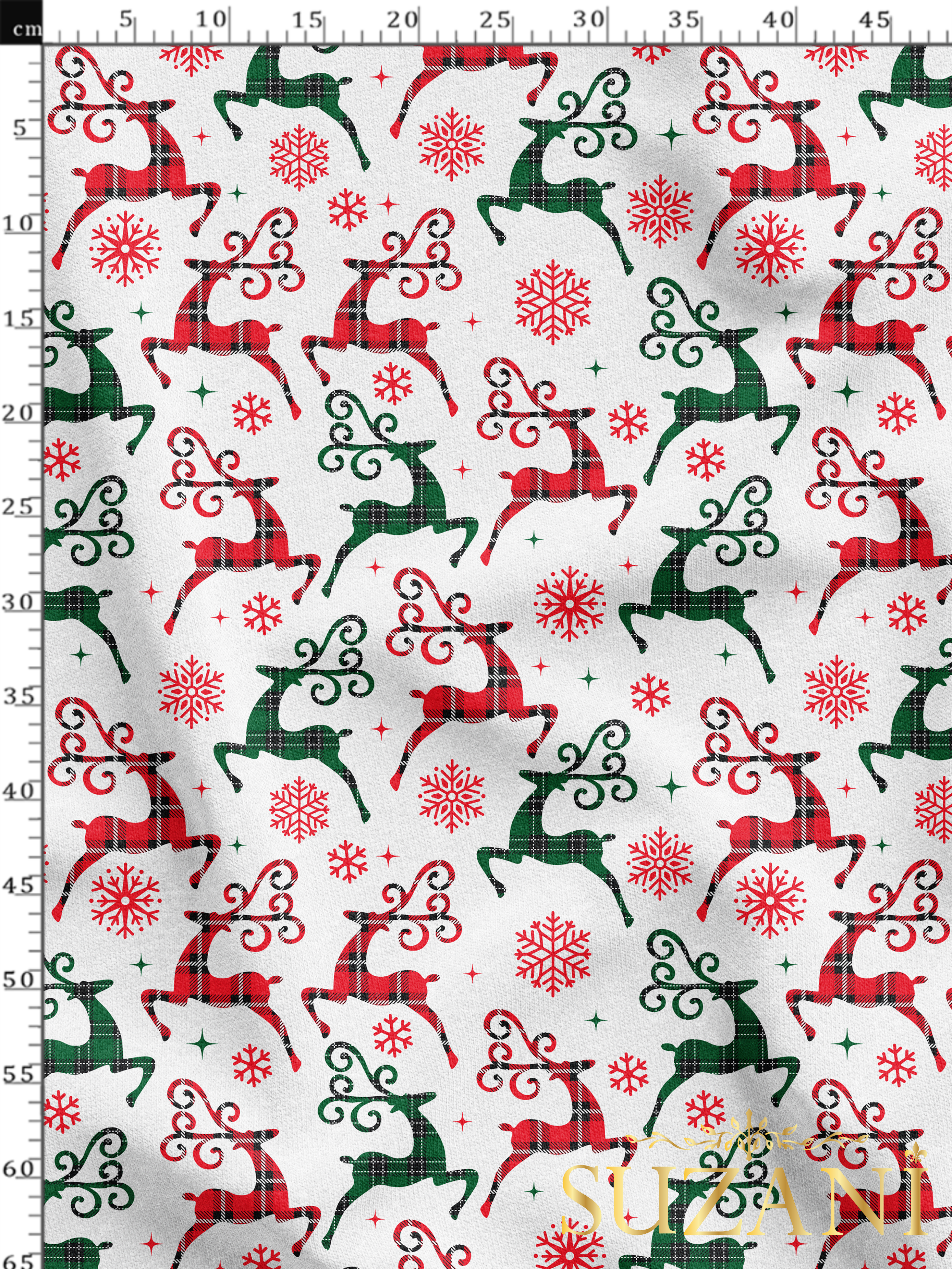 Yılbaşı Ekose Geyik Desenli Dijital Baskılı Kumaş