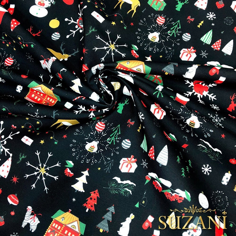 Yılbaşı Figürlü Dijital Baskılı Kumaş