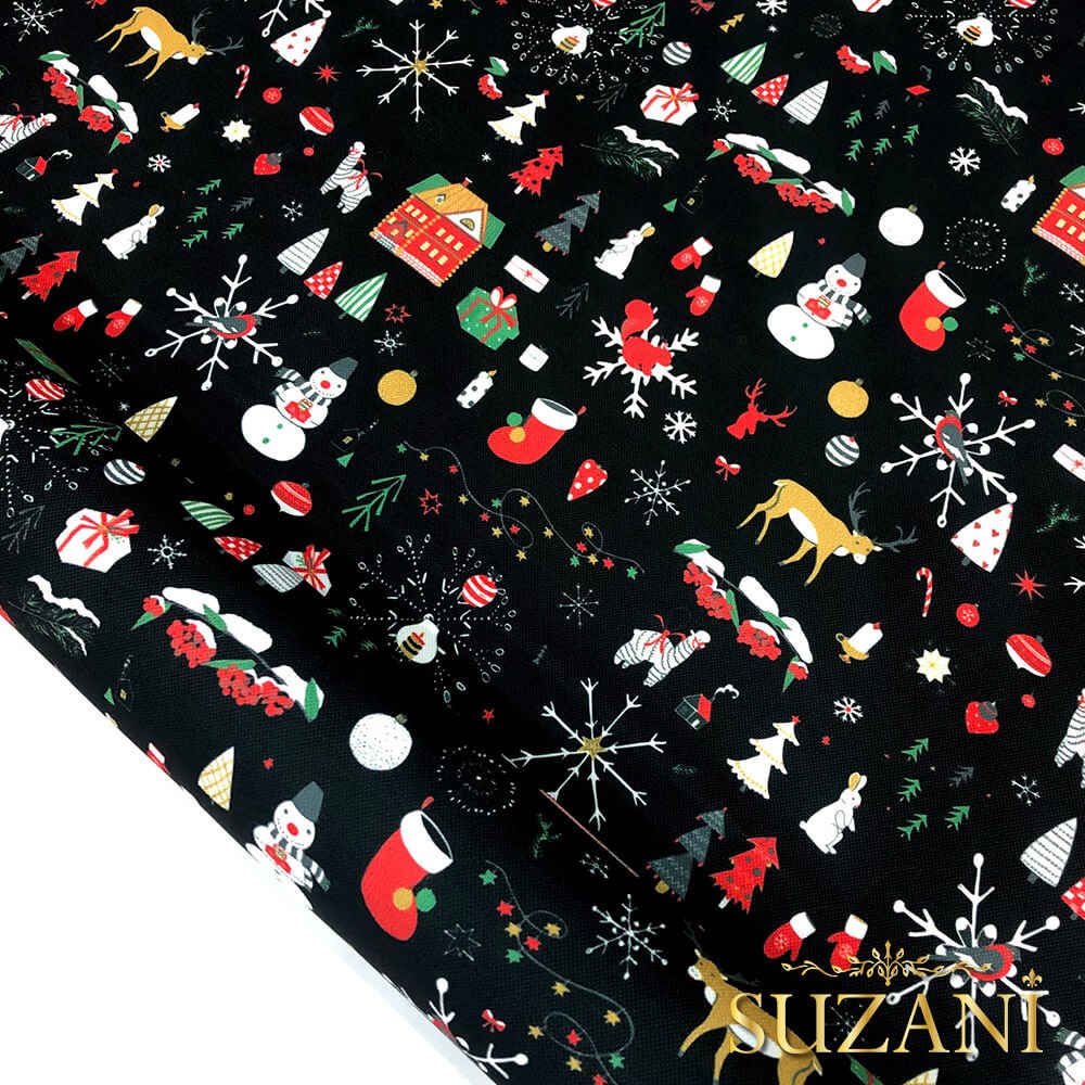 Yılbaşı Figürlü Dijital Baskılı Kumaş