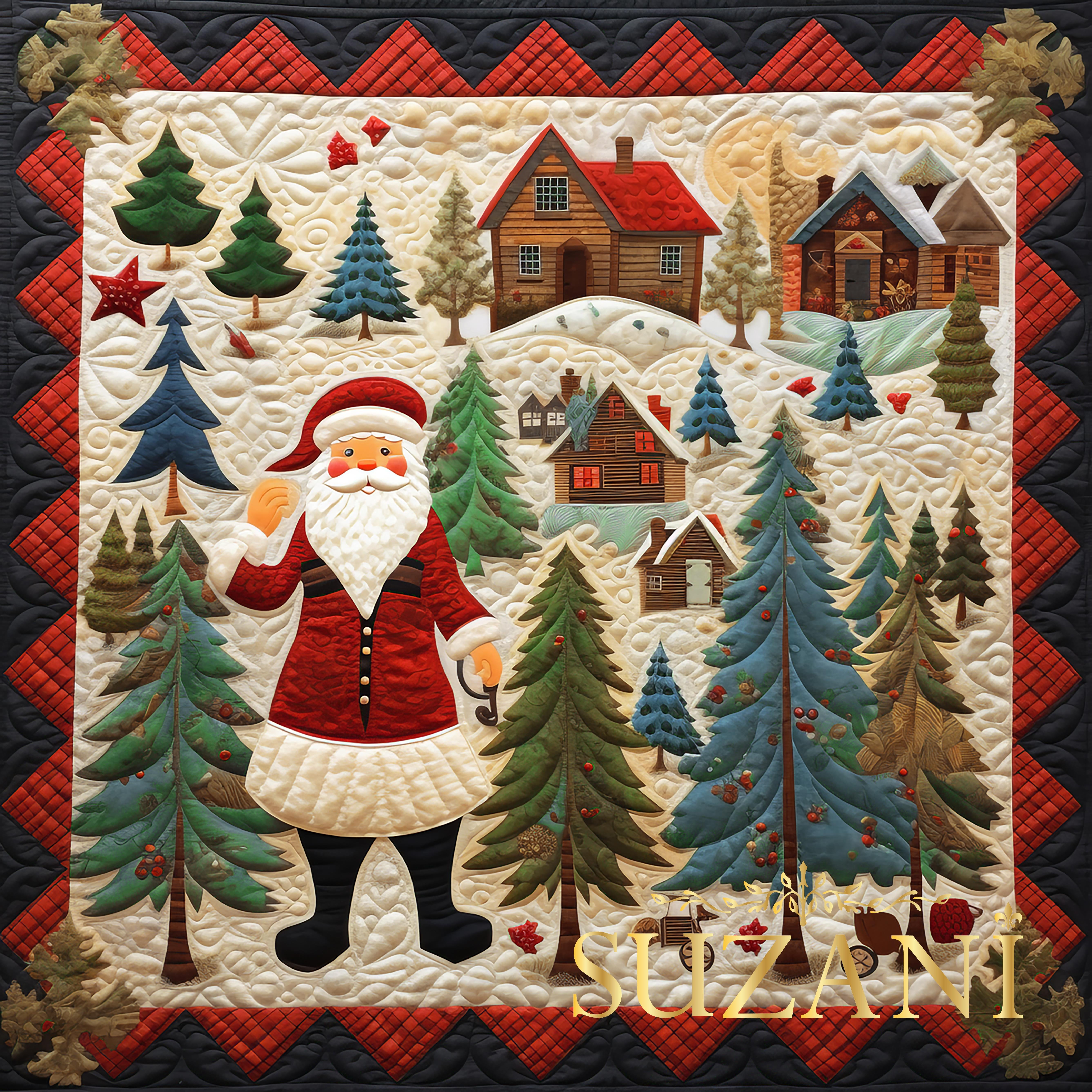 Yılbaşı Noel Baba Desenli 3'lü Pano Kumaş