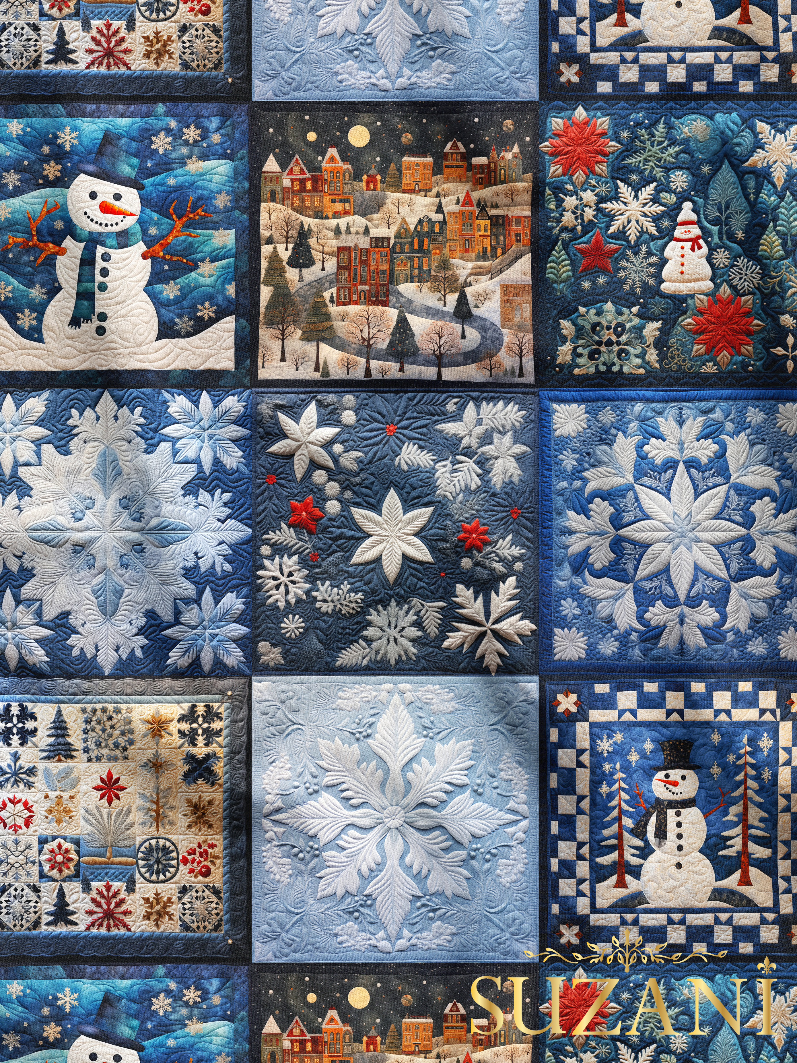 Yılbaşı Patchwork Desenli Dijital Baskılı Kumaş