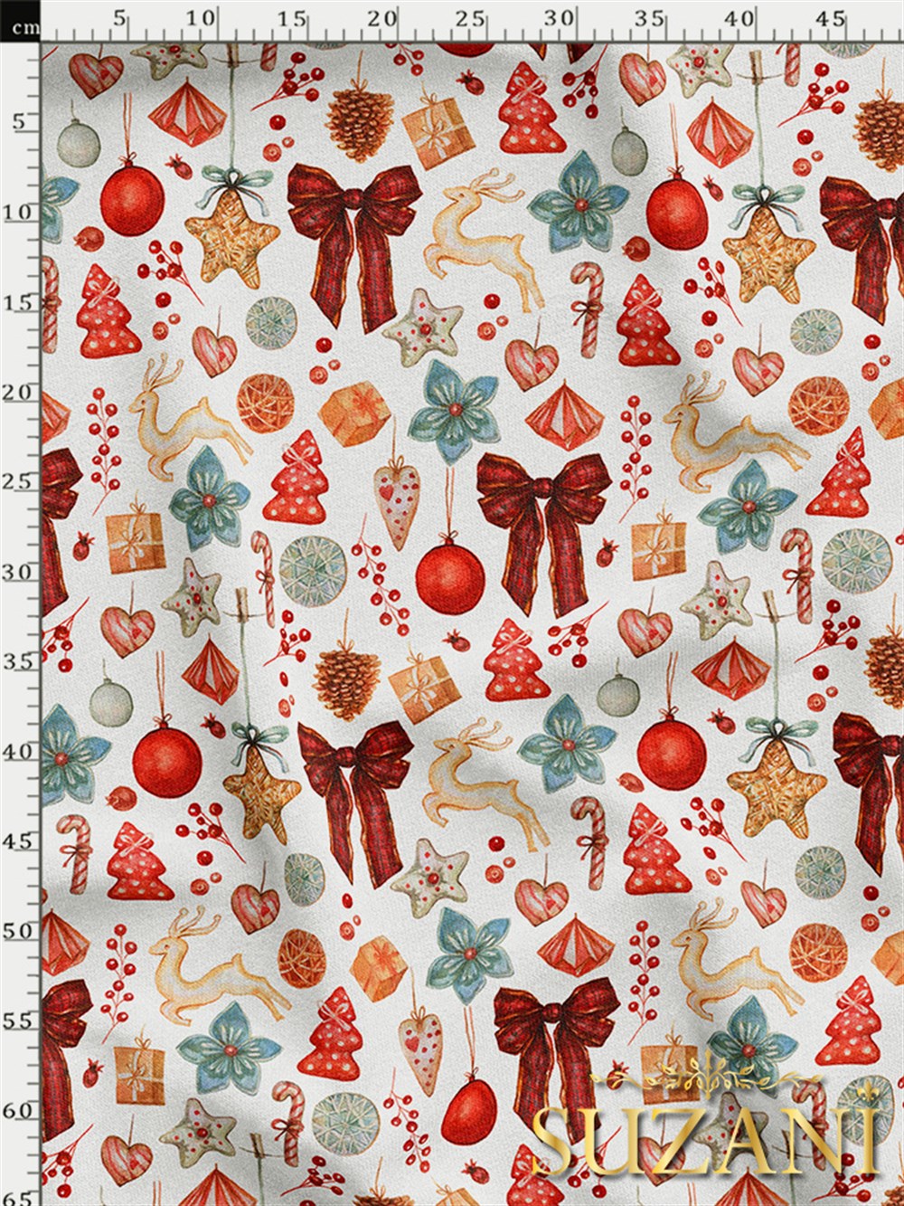 Yılbaşı Süsleri Desenli Dijital Baskılı Kumaş