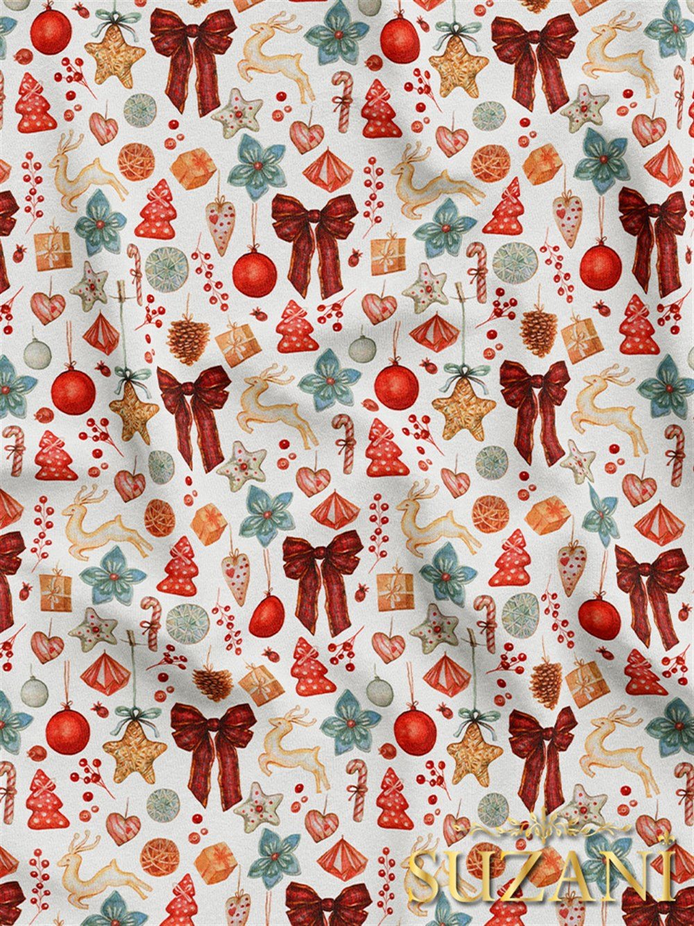 Yılbaşı Süsleri Desenli Dijital Baskılı Kumaş