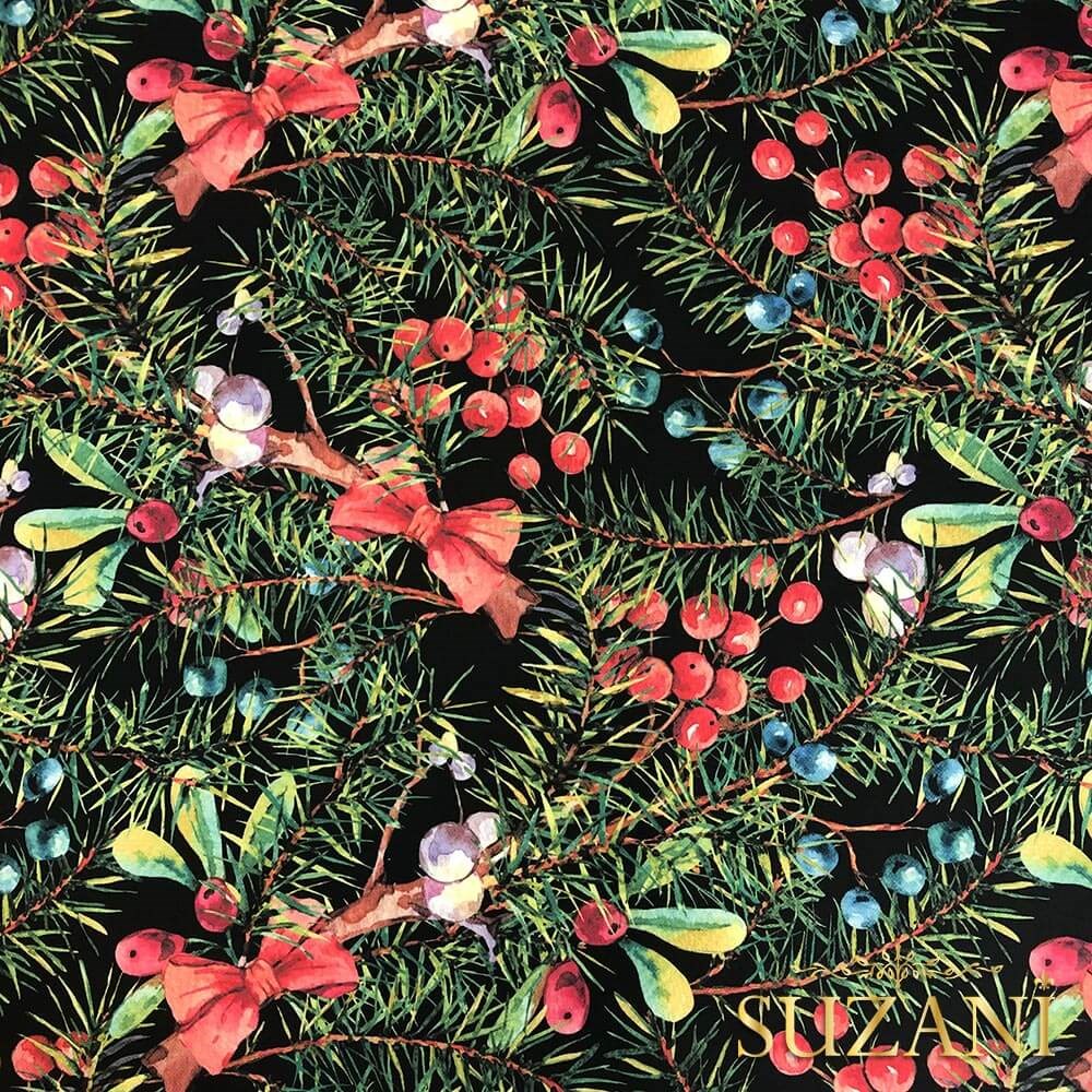 Yılbaşı Süsleri Desenli Dijital Baskılı Kumaş