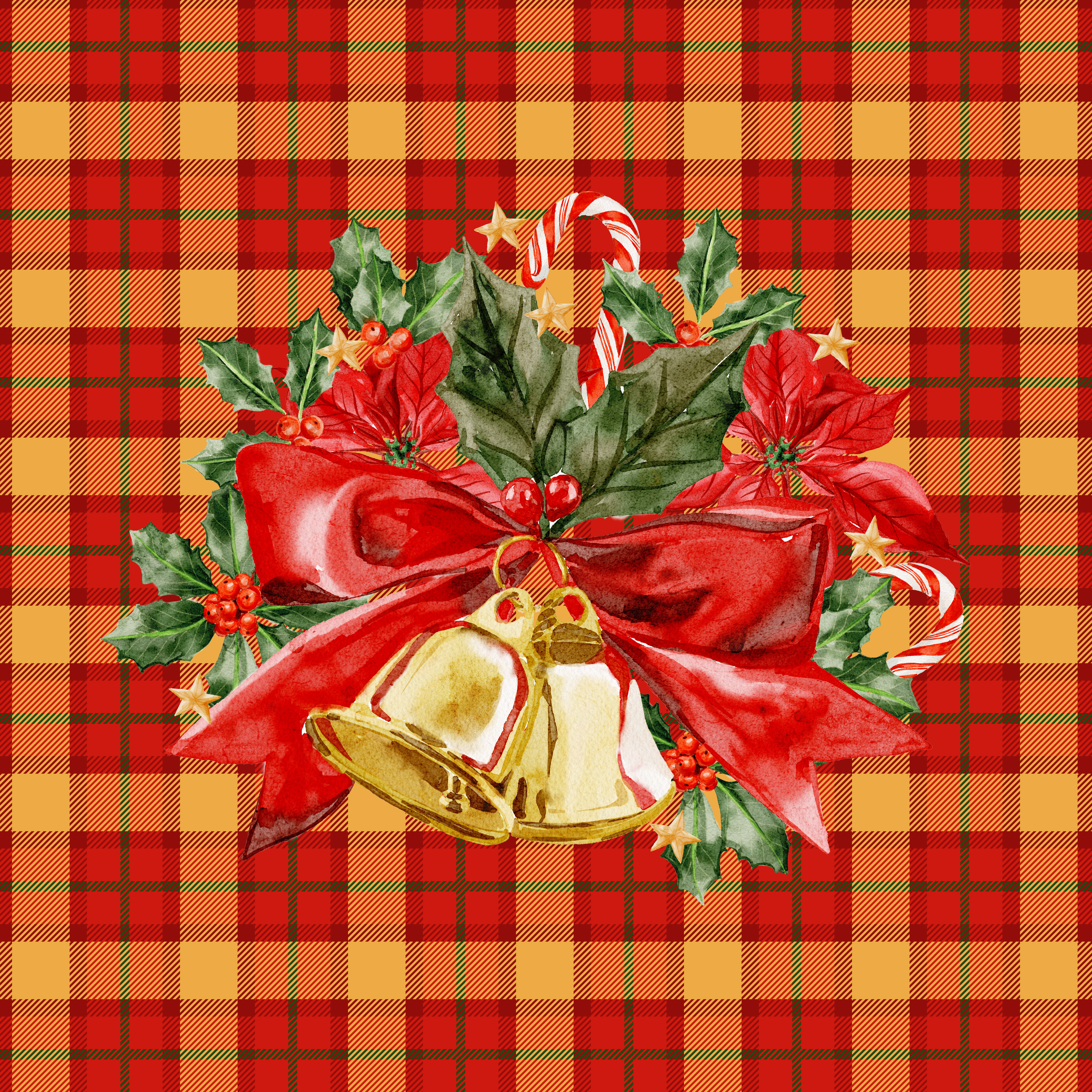 Yılbaşı Süsü Desenli 3'lü Pano Kumaş