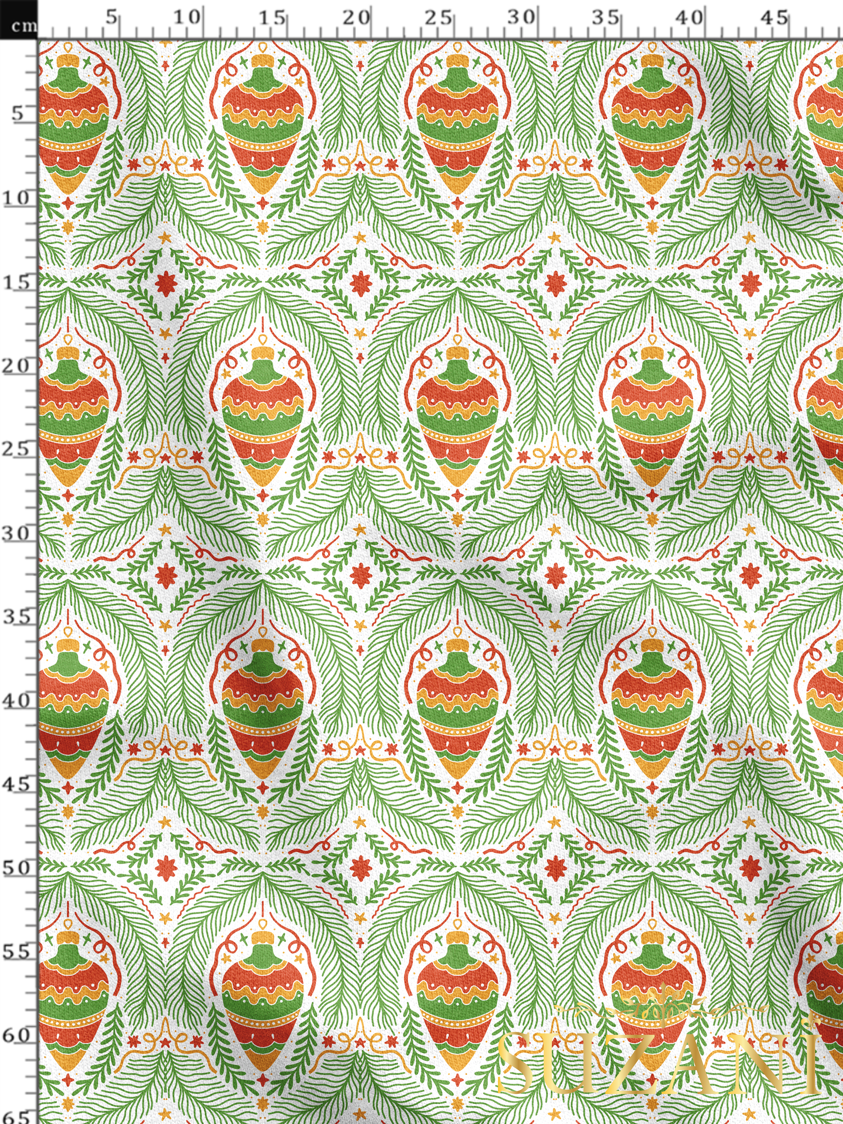 Yılbaşı Süsleri Desenli Dijital Baskılı Kumaş