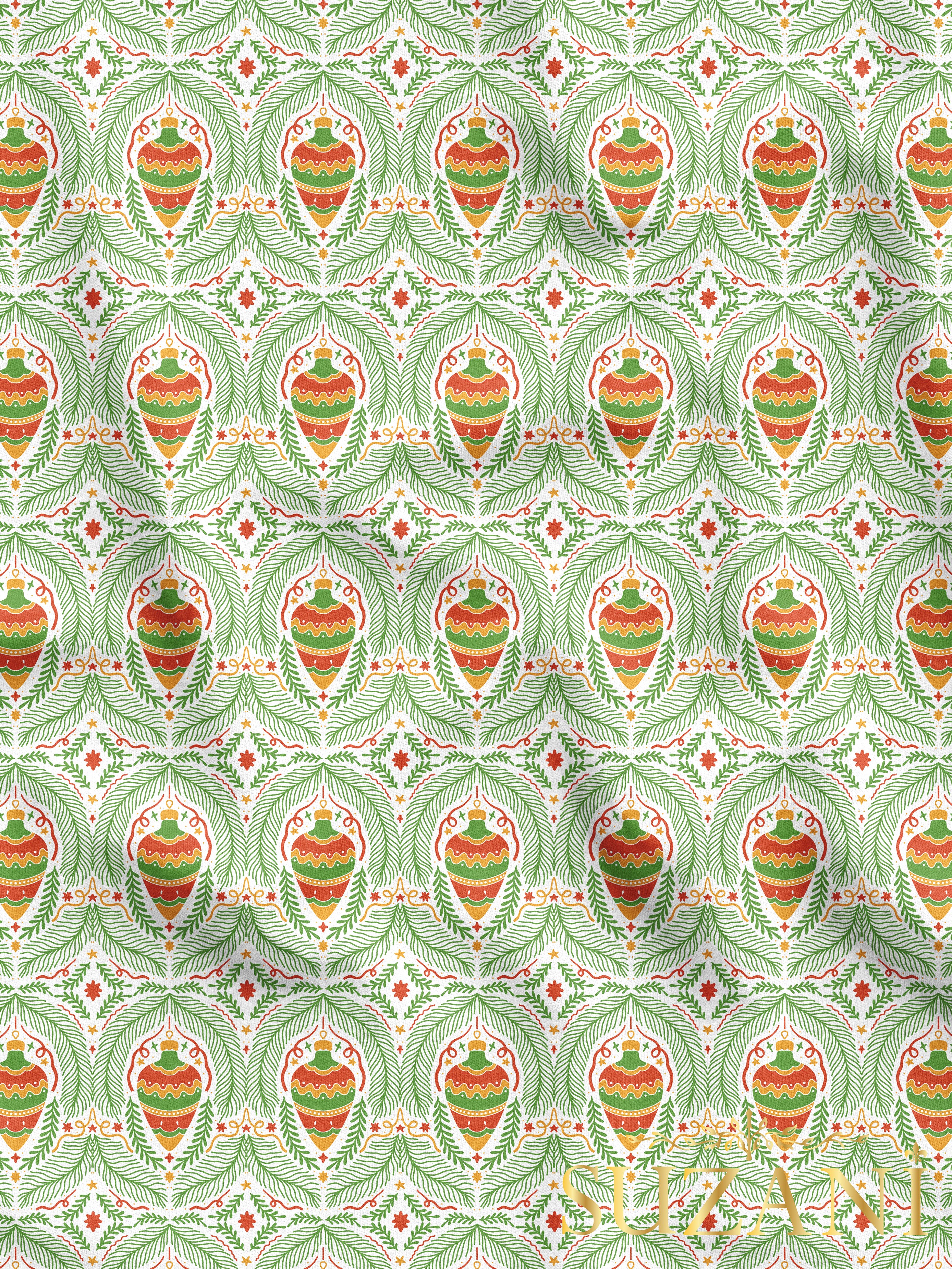 Yılbaşı Süsleri Desenli Dijital Baskılı Kumaş