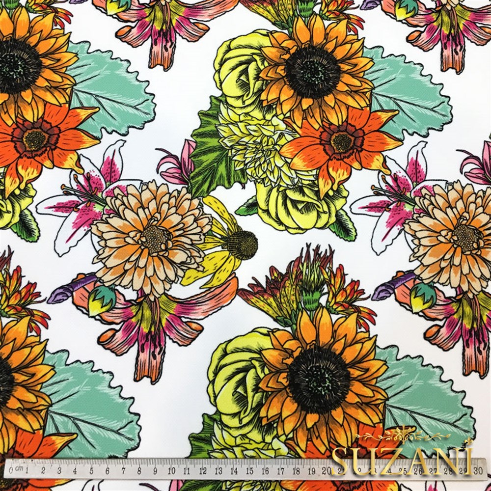 Yıldız Çiçeği (Beyaz) Desenli Kumaş