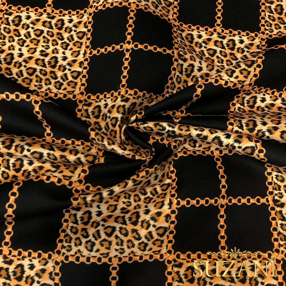 Zincir Leopar Desenli Dijital Baskılı Kumaş