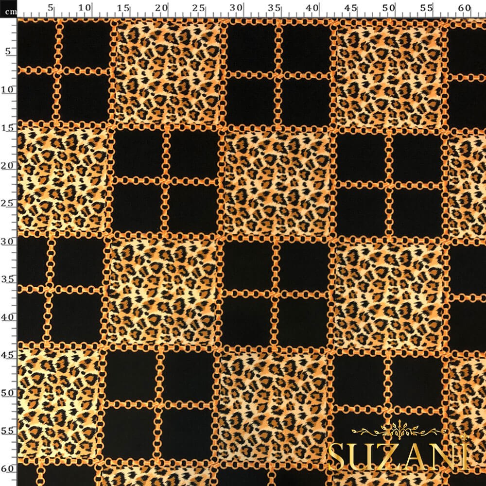Zincir Leopar Desenli Dijital Baskılı Kumaş
