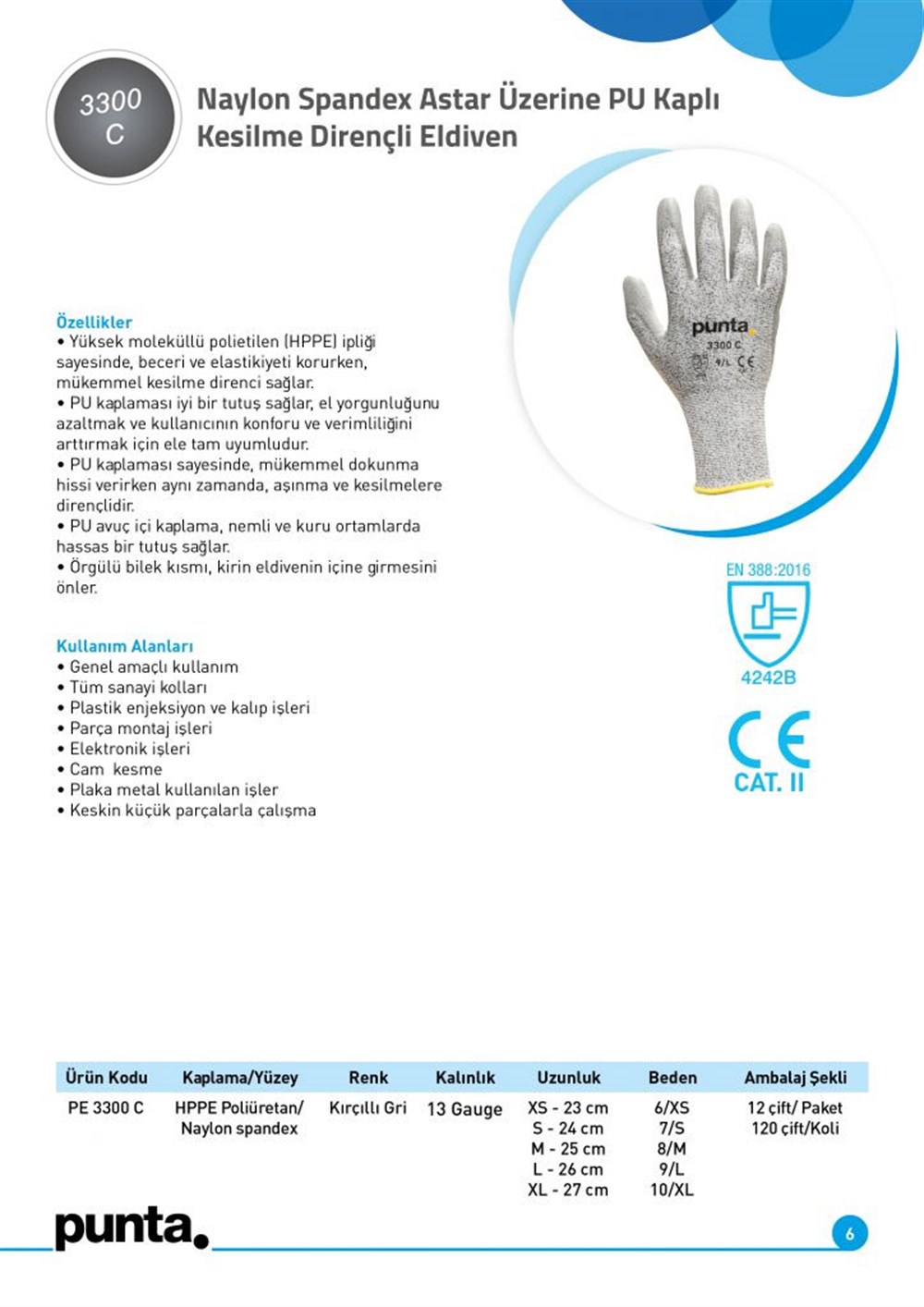 PUNTA 3300 C KESİLMEZ ELDİVEN