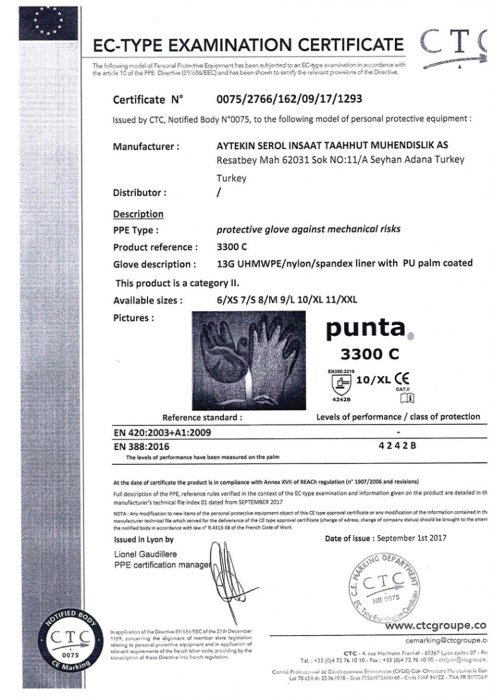 PUNTA 3300 C KESİLMEZ ELDİVEN