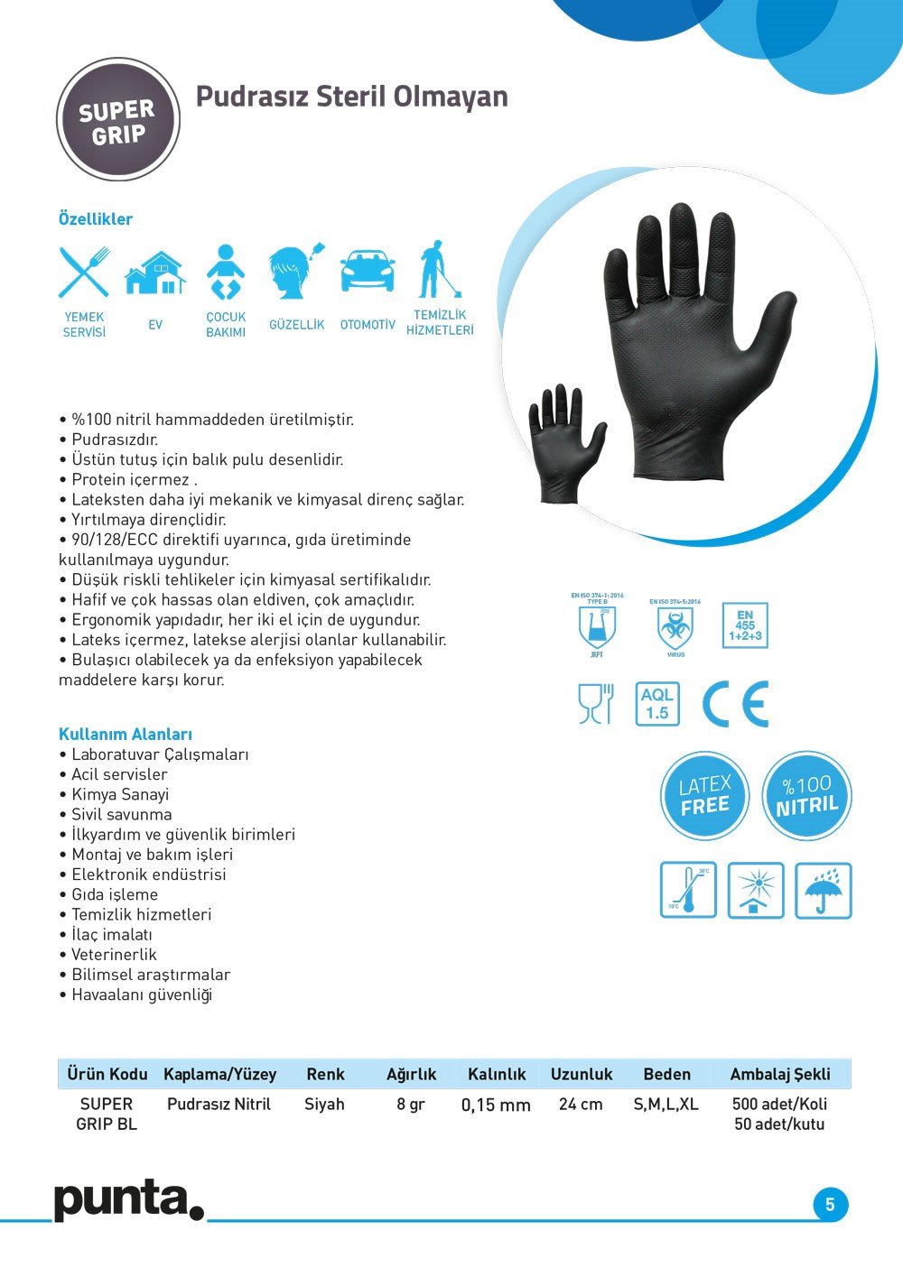 Punta Super Grip OR | Tek Kullanımlık Siyah Nitril Eldiven