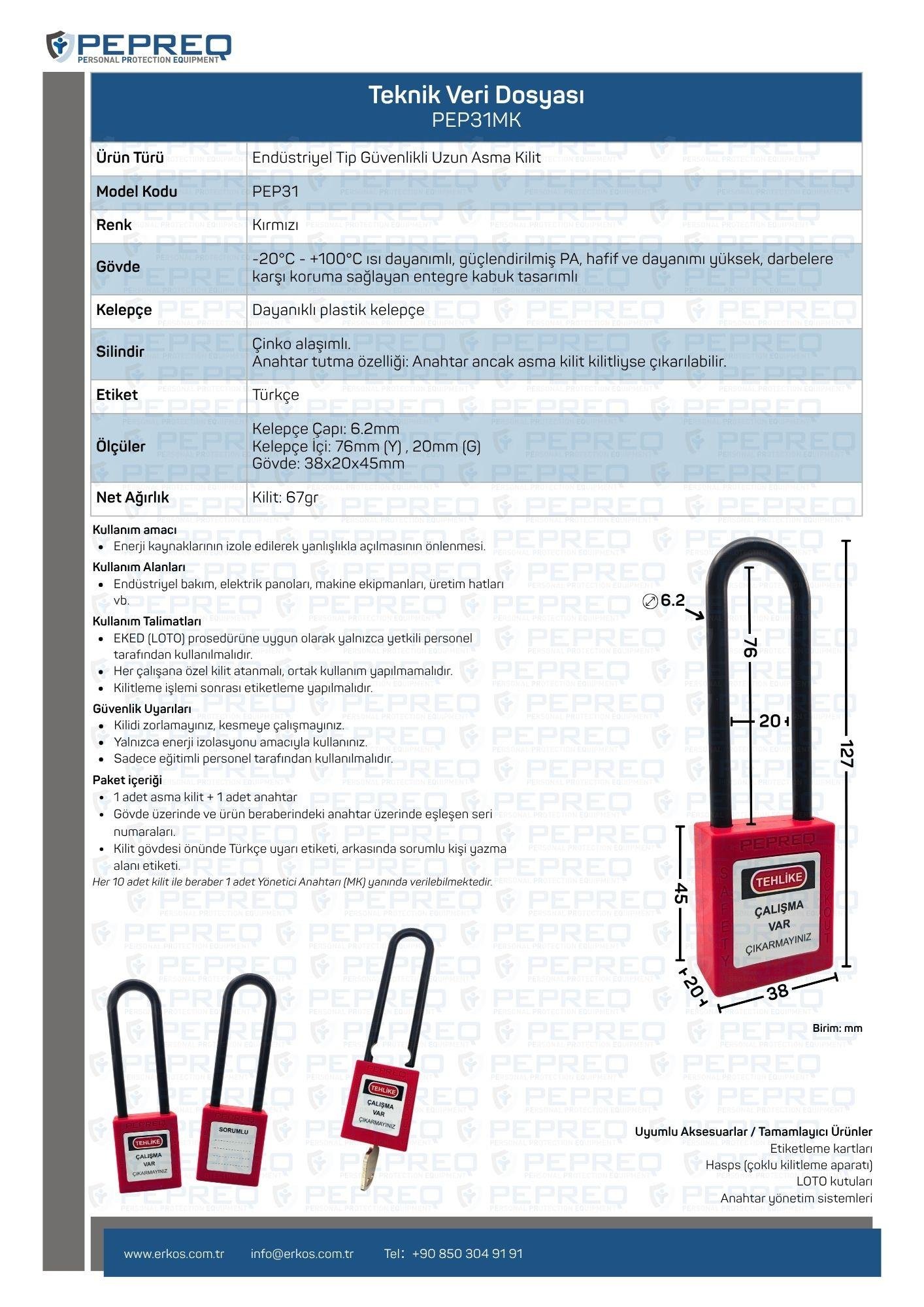 Uzun Kelepçeli Elektrikçi Kilidi | PEPREQ PEP31