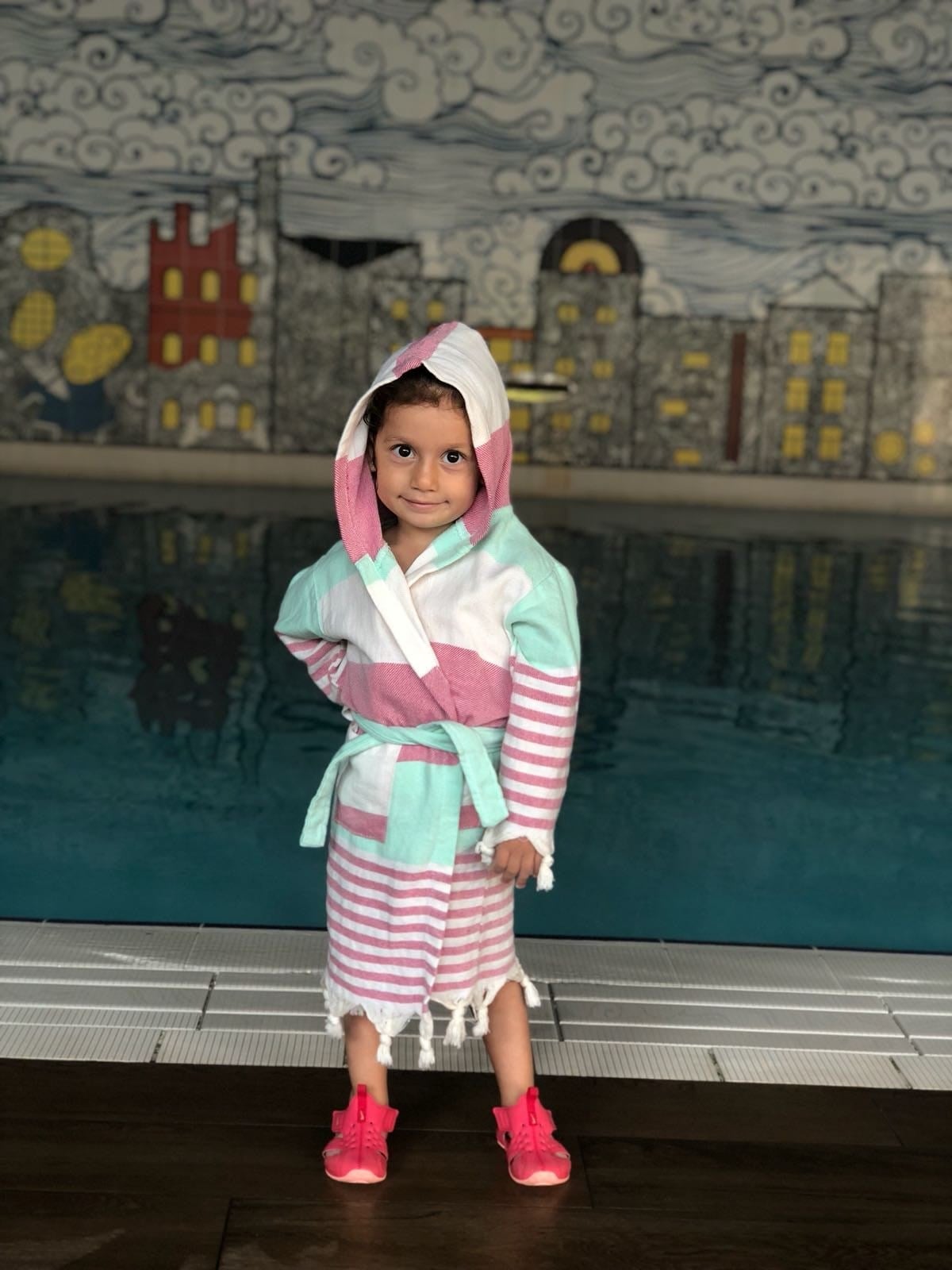 Çocuk Peştemal Bornoz - Pembe Turkuaz