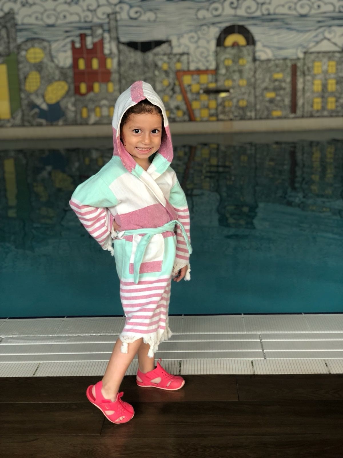 Çocuk Peştemal Bornoz - Pembe Turkuaz