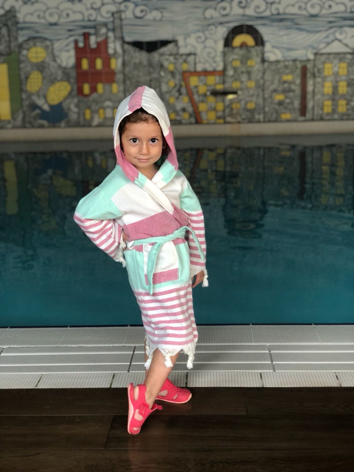 Çocuk Peştemal Bornoz - Pembe Turkuaz