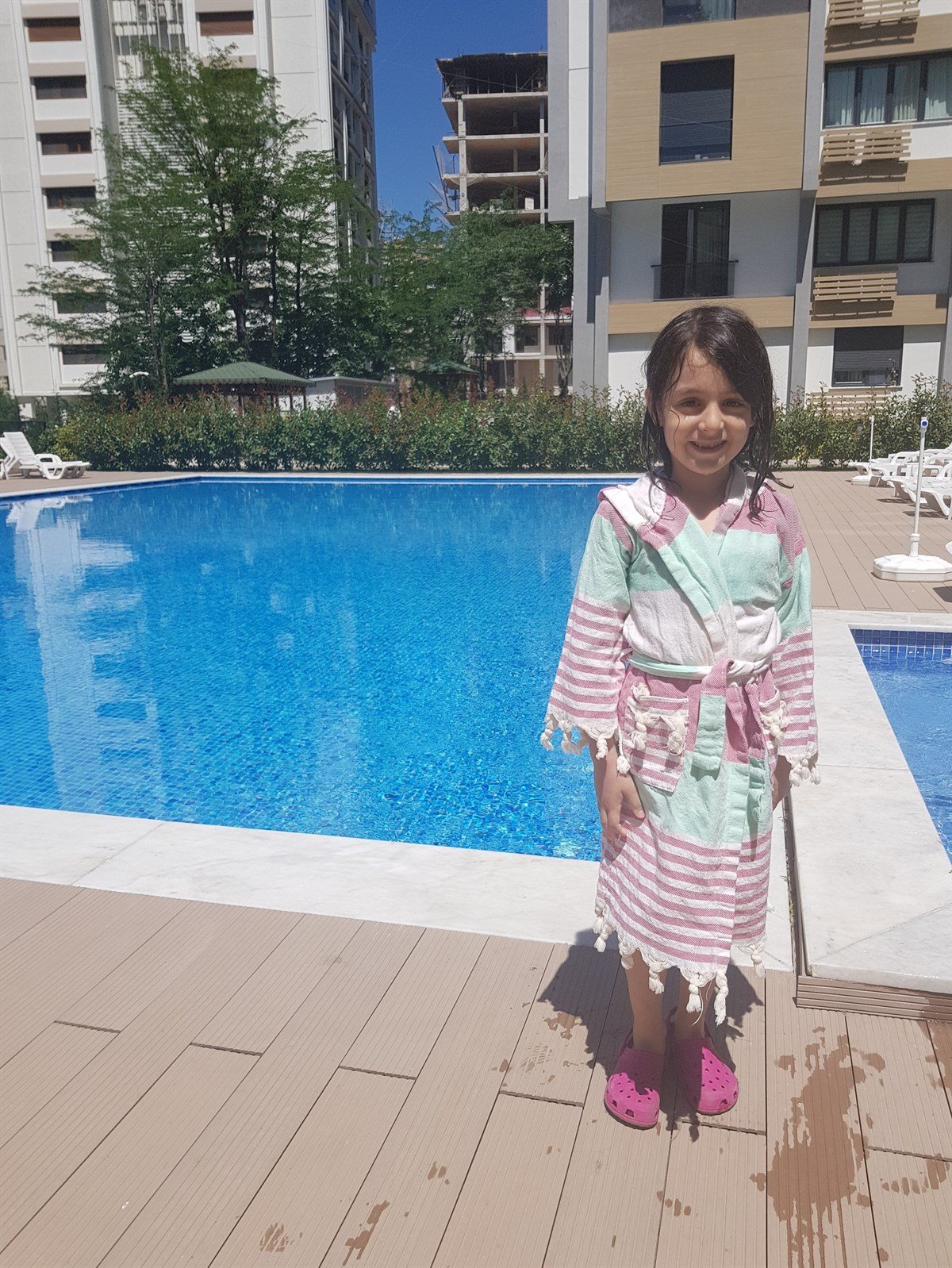 Çocuk Peştemal Bornoz - Pembe Turkuaz