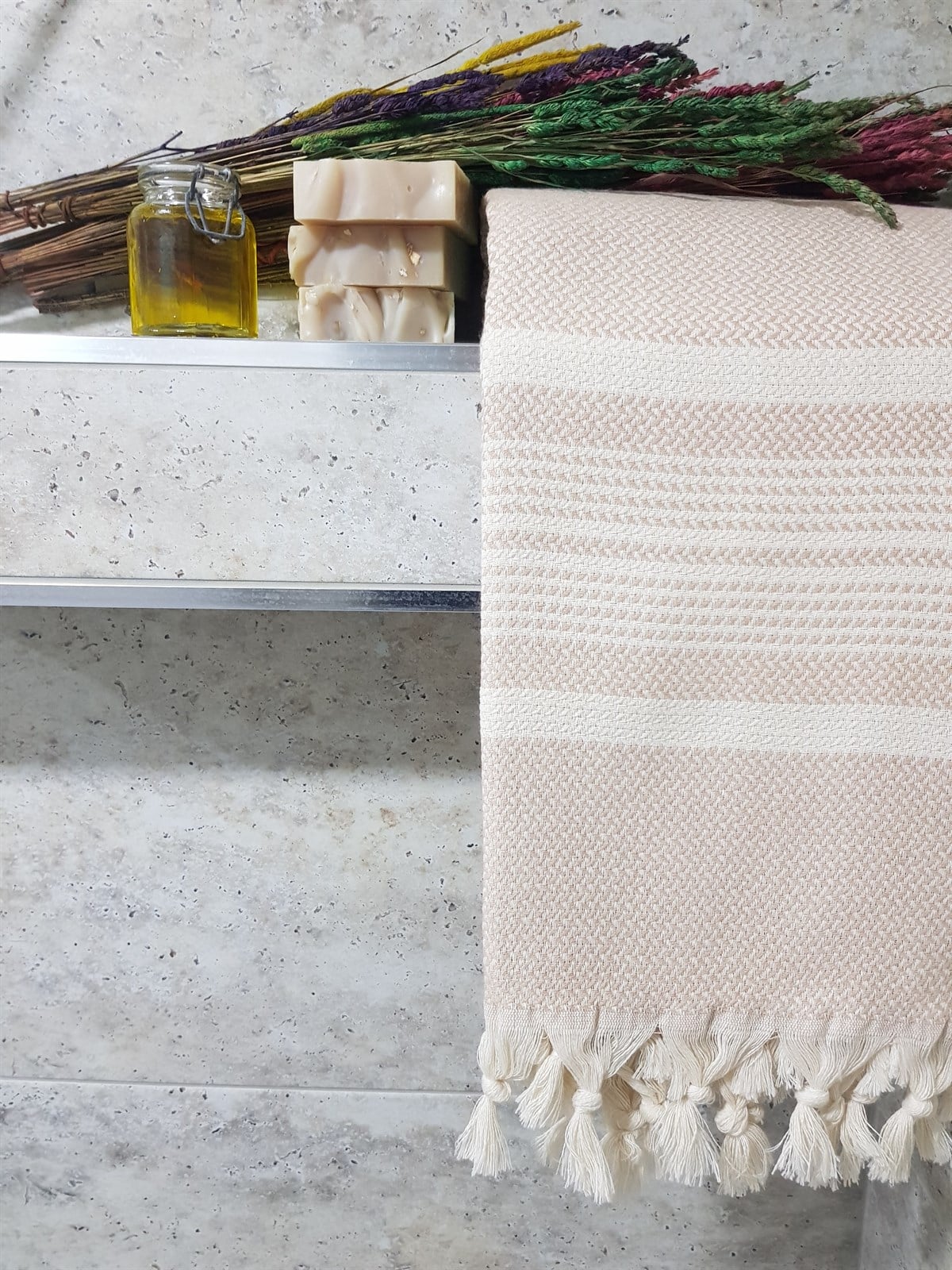 Peştemal Bej - Hasır Çizgili