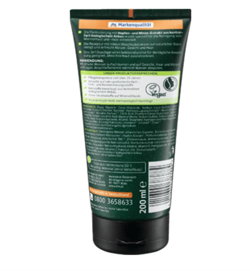 alverde MEN 3in1 Duschgel Active Nature duş jeli Aktif Doğa 200LM