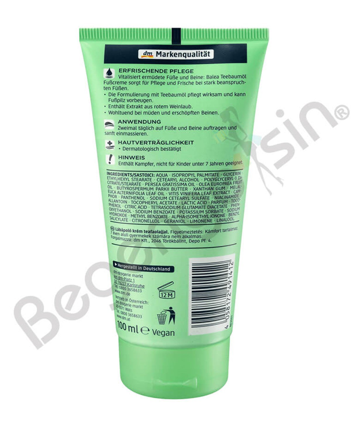 Balea FussCreme Teebaumöl, Ayak kremi çay ağacı yağı 100 ml