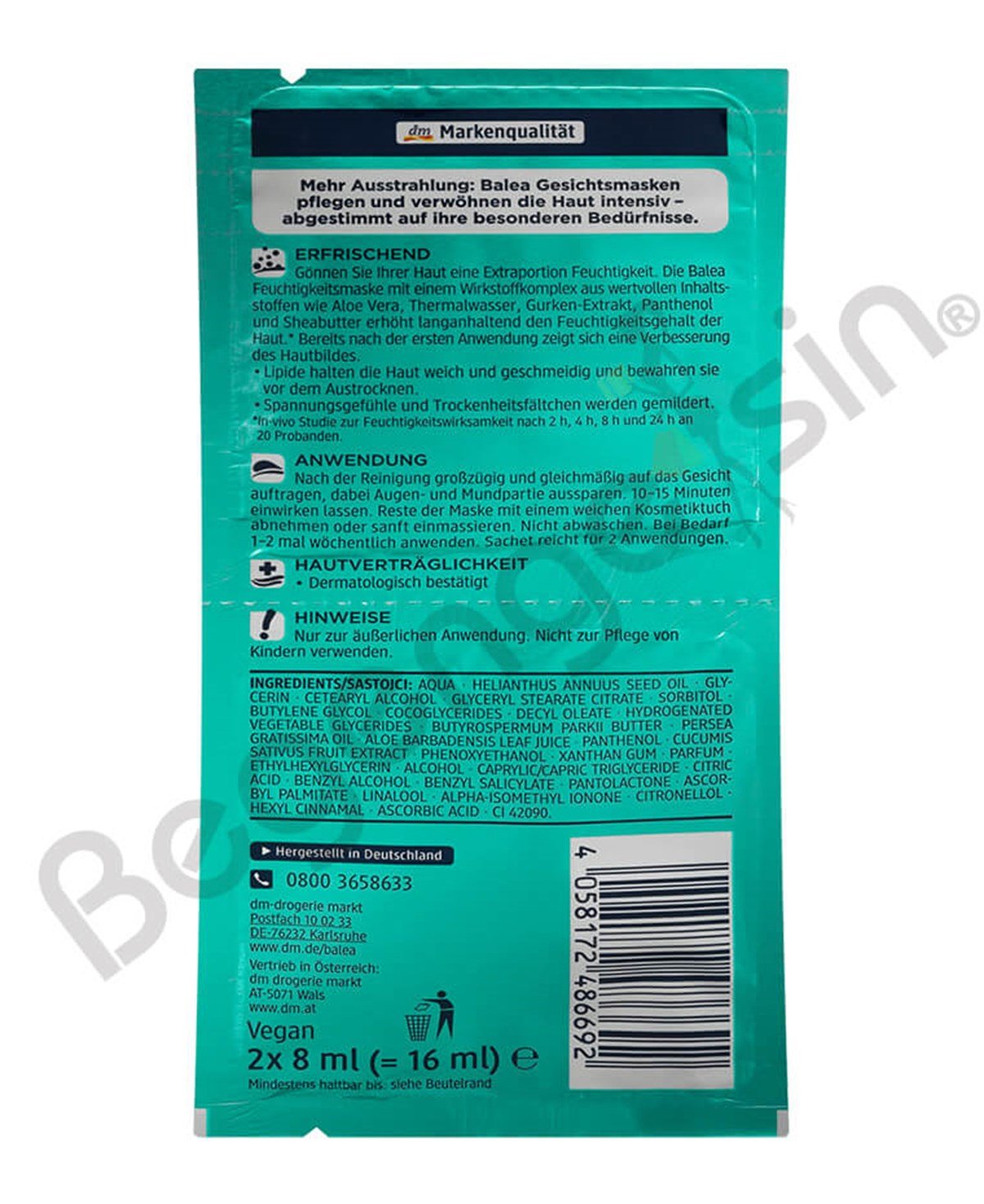 Balea Maske Feuchtigkeit, Maske Nemlendirici 16 ml