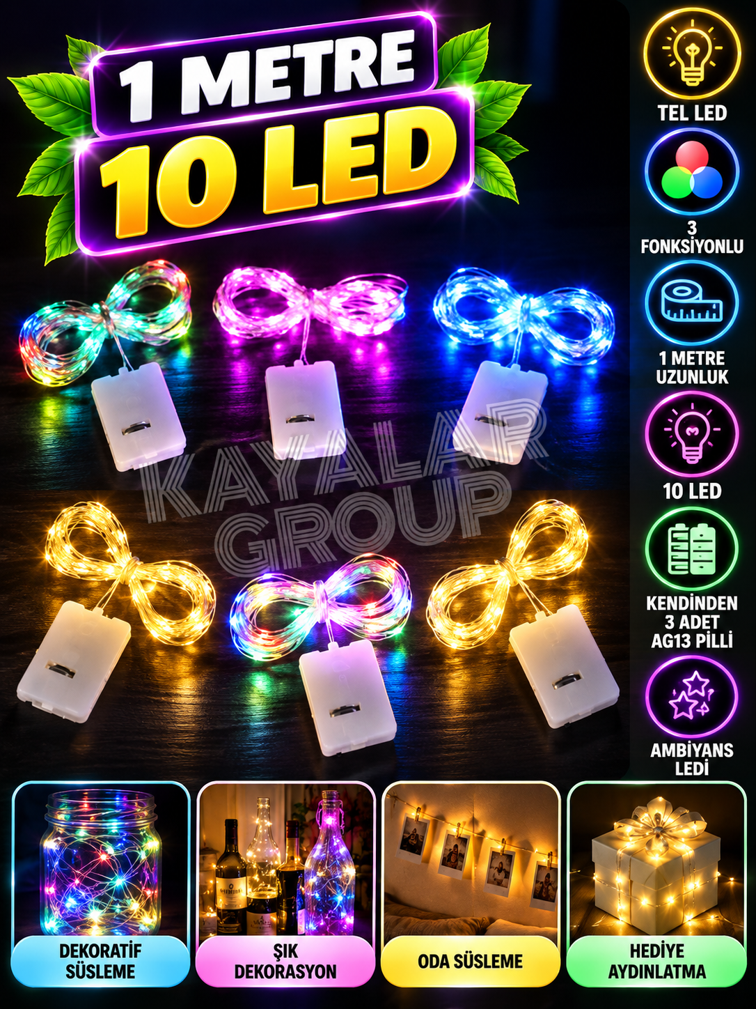 1 Metre Mini Peri Led Fonksiyonlu