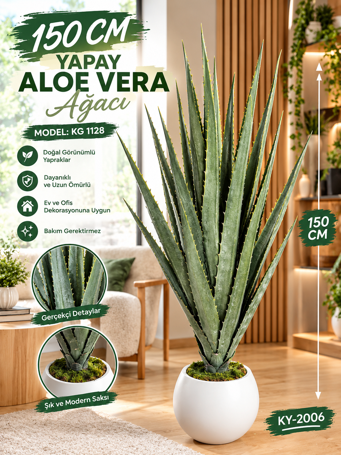 150 cm Yapay Aloe Vera Ağacı