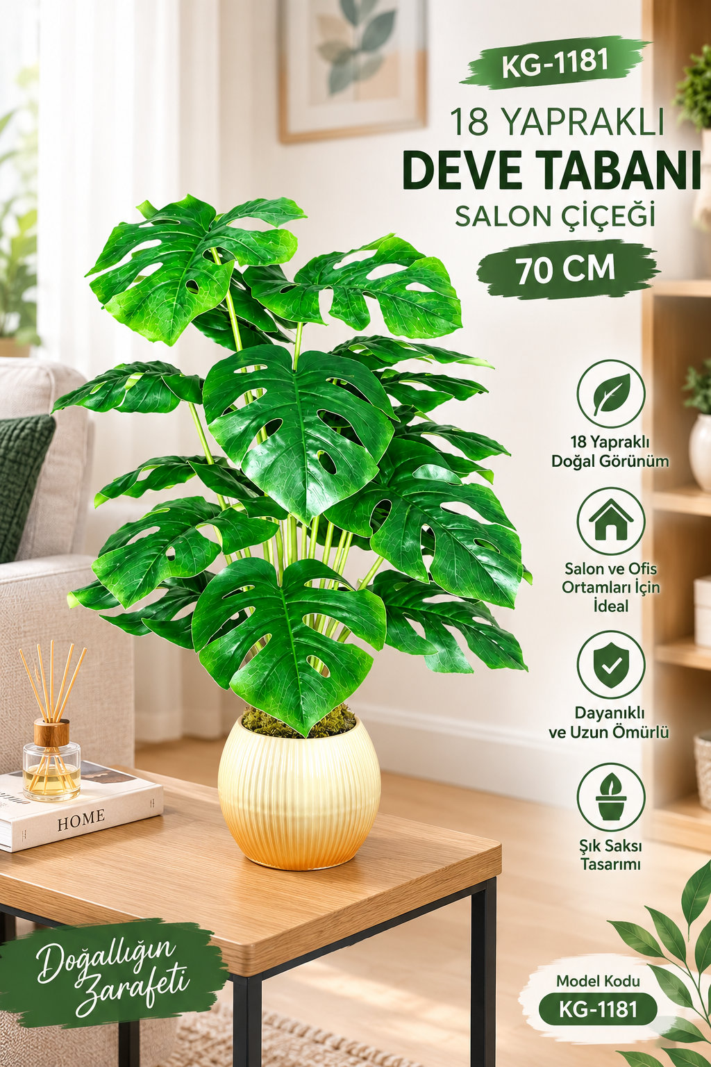 18 Yapraklı Deve Tabanı Çiçek Salon Çiçeği 70 Cm
