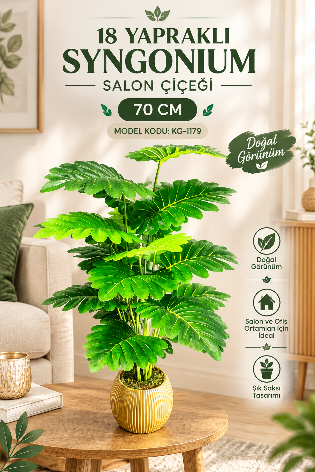 18 Yapraklı Syngonium Çiçek Salon Çiçeği 70 Cm