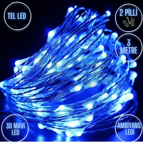 3 M Mavi Peri Led Tel Led 2 Pilli