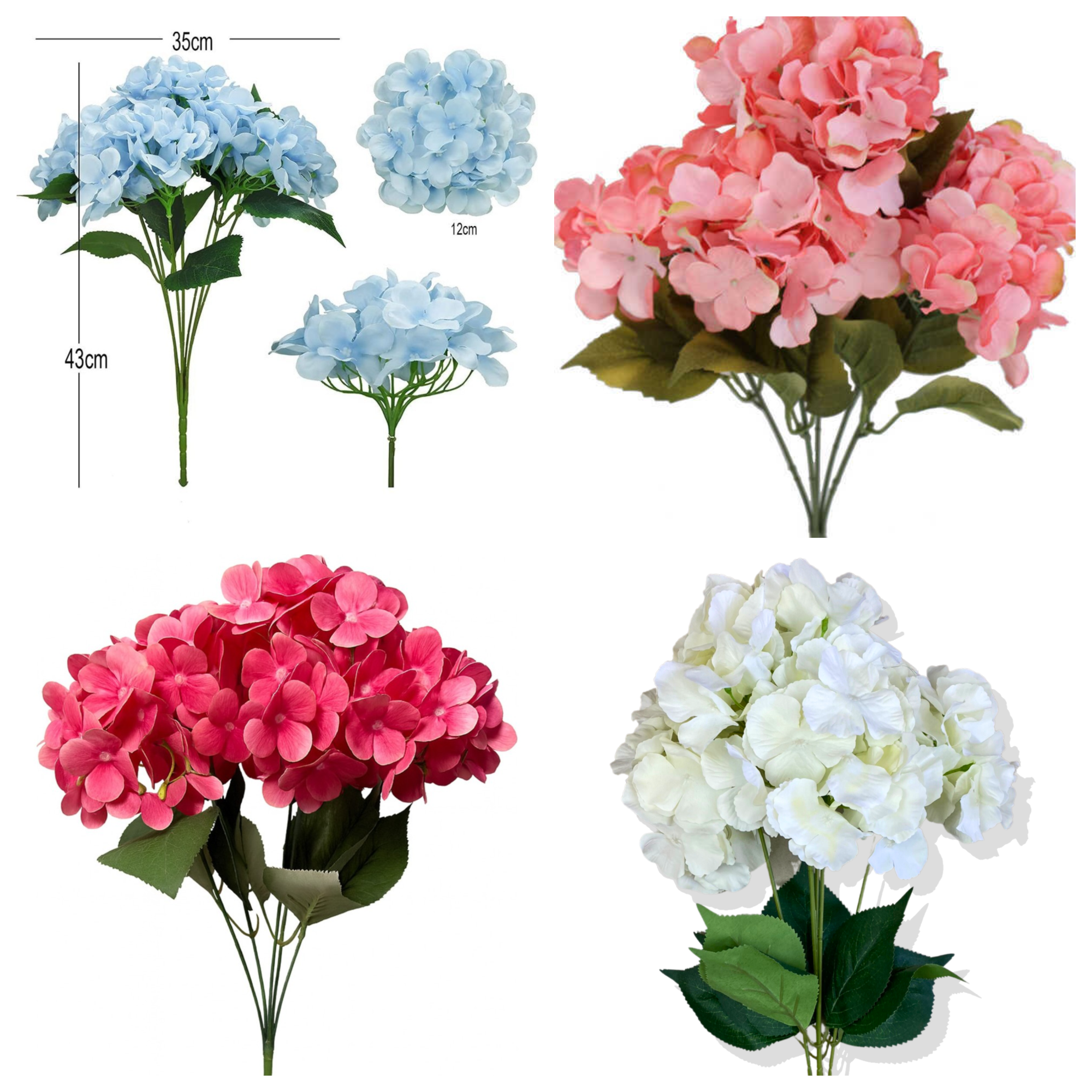 5 Dallı Yapay Ortanca Çiçek 