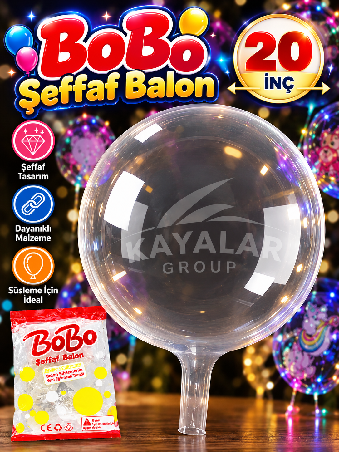 Bobo Şeffaf Balon 20 İnç 
