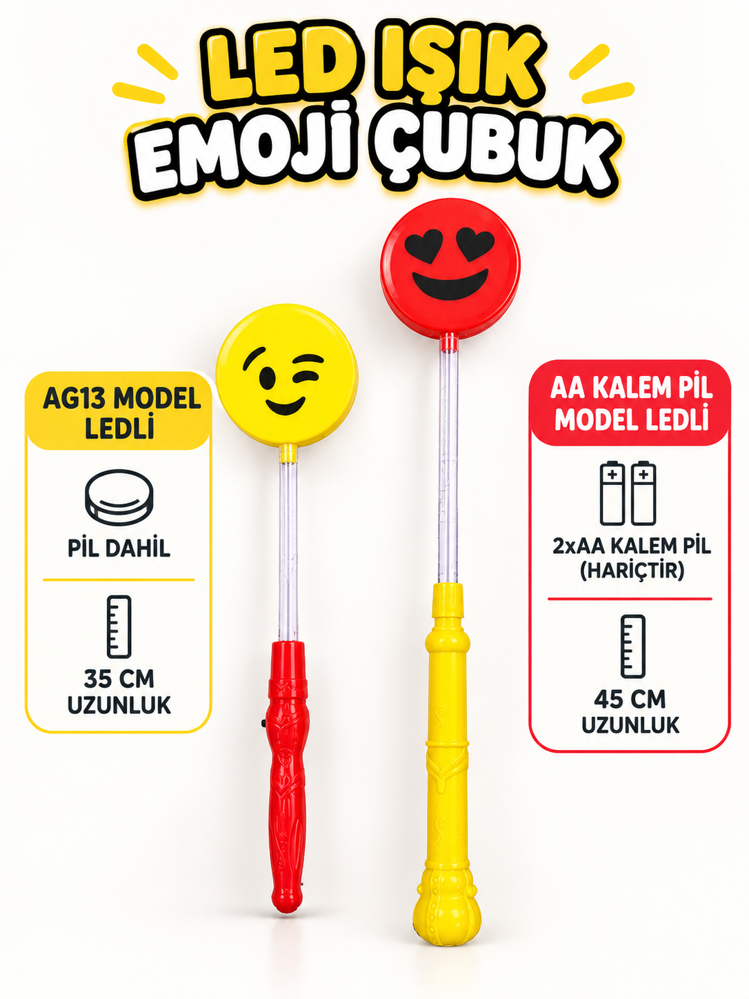Emoji Ledli Çubuk Pilli 