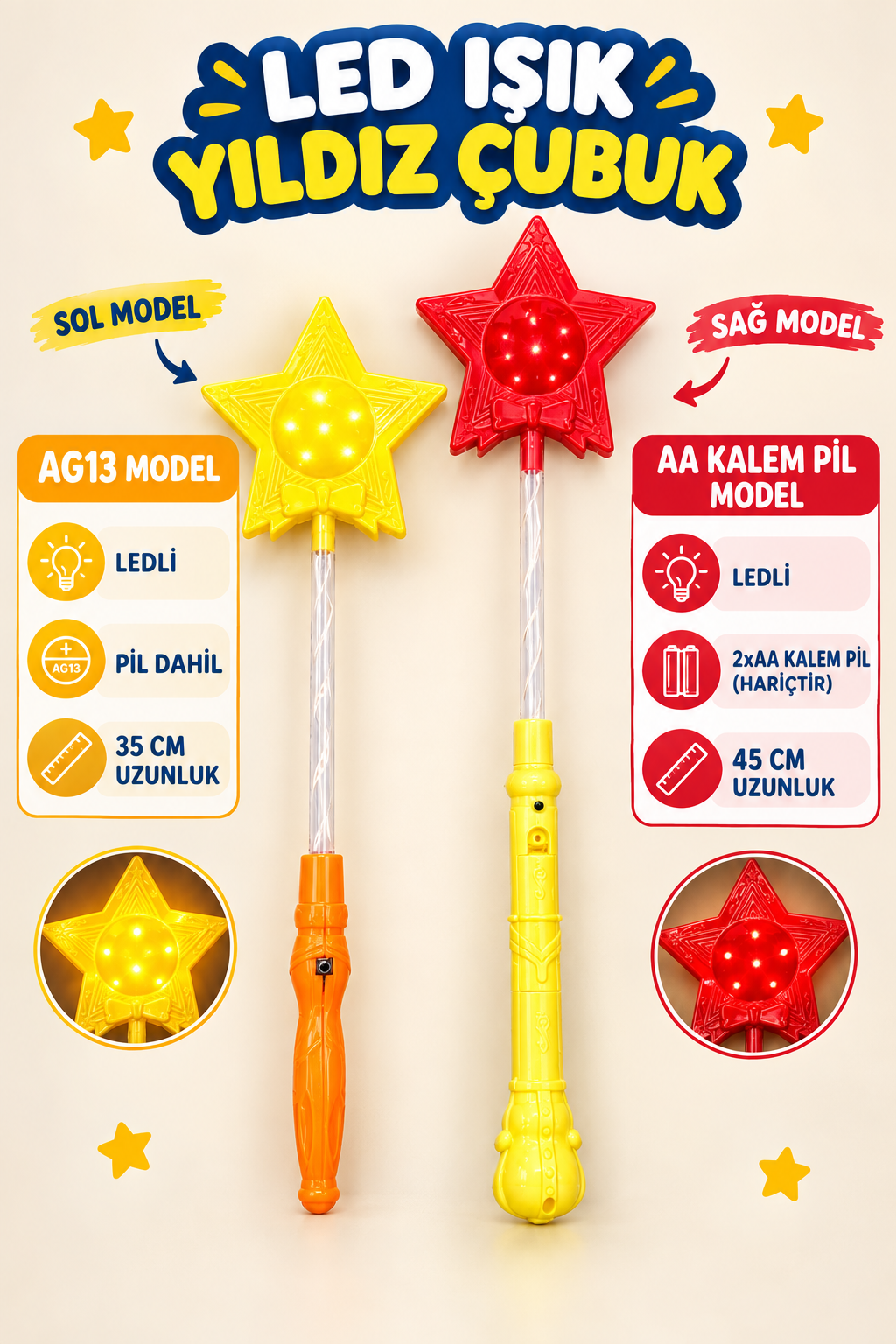 Kendinden Pilli Yıldız Ledli Çubuk