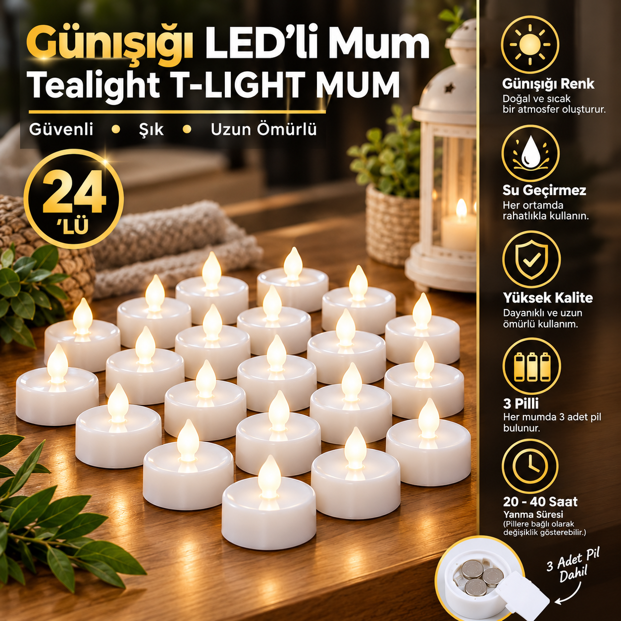 Ledli Mum Yuvarlak Dekoratif Gün Işığı Renk