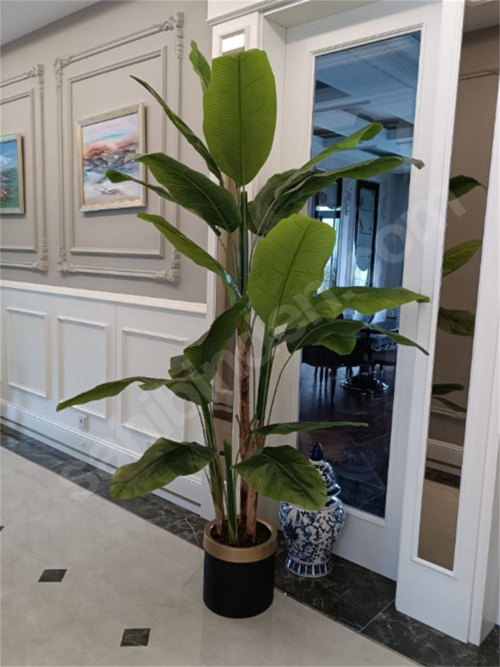 Metal Gold Siyah Saksılı 200 cm Yapay Muz Ağacı Yapay Ağaç