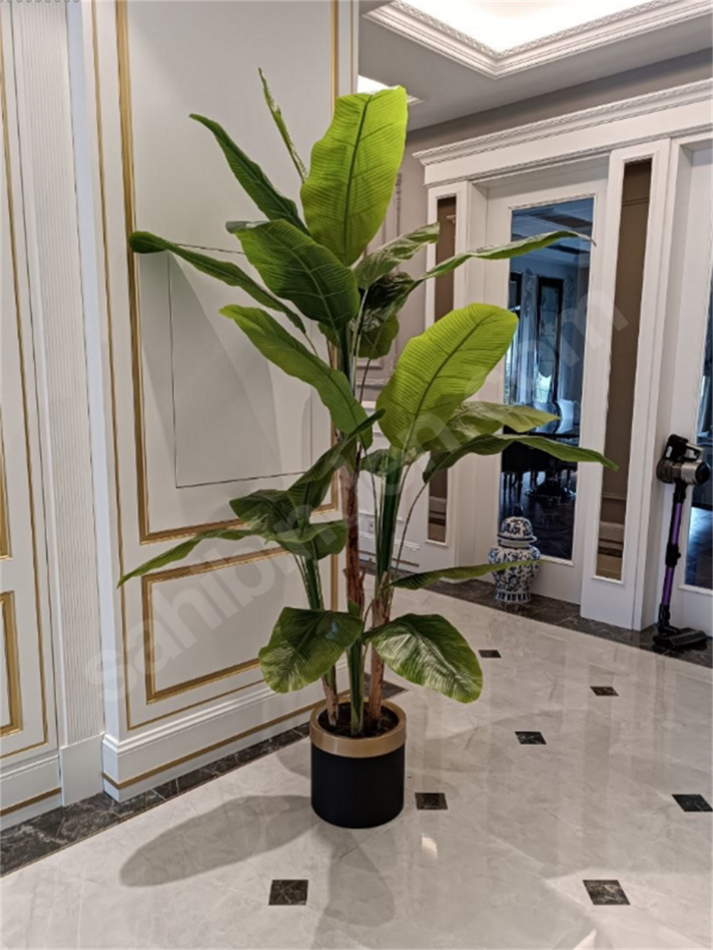 Metal Gold Siyah Saksılı 200 cm Yapay Muz Ağacı Yapay Ağaç