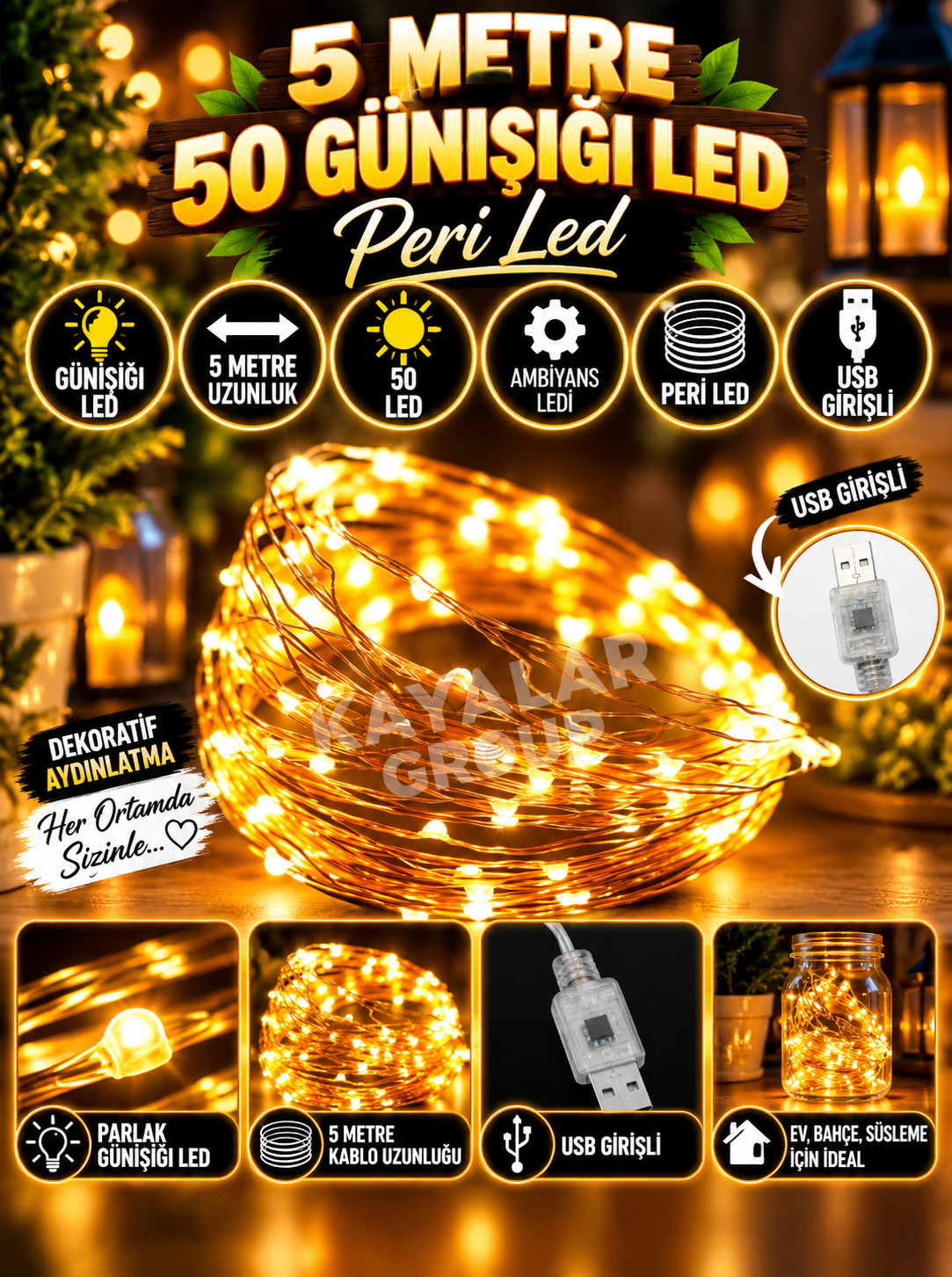 Usb 5 Metre Gün Işığı Peri Led 
