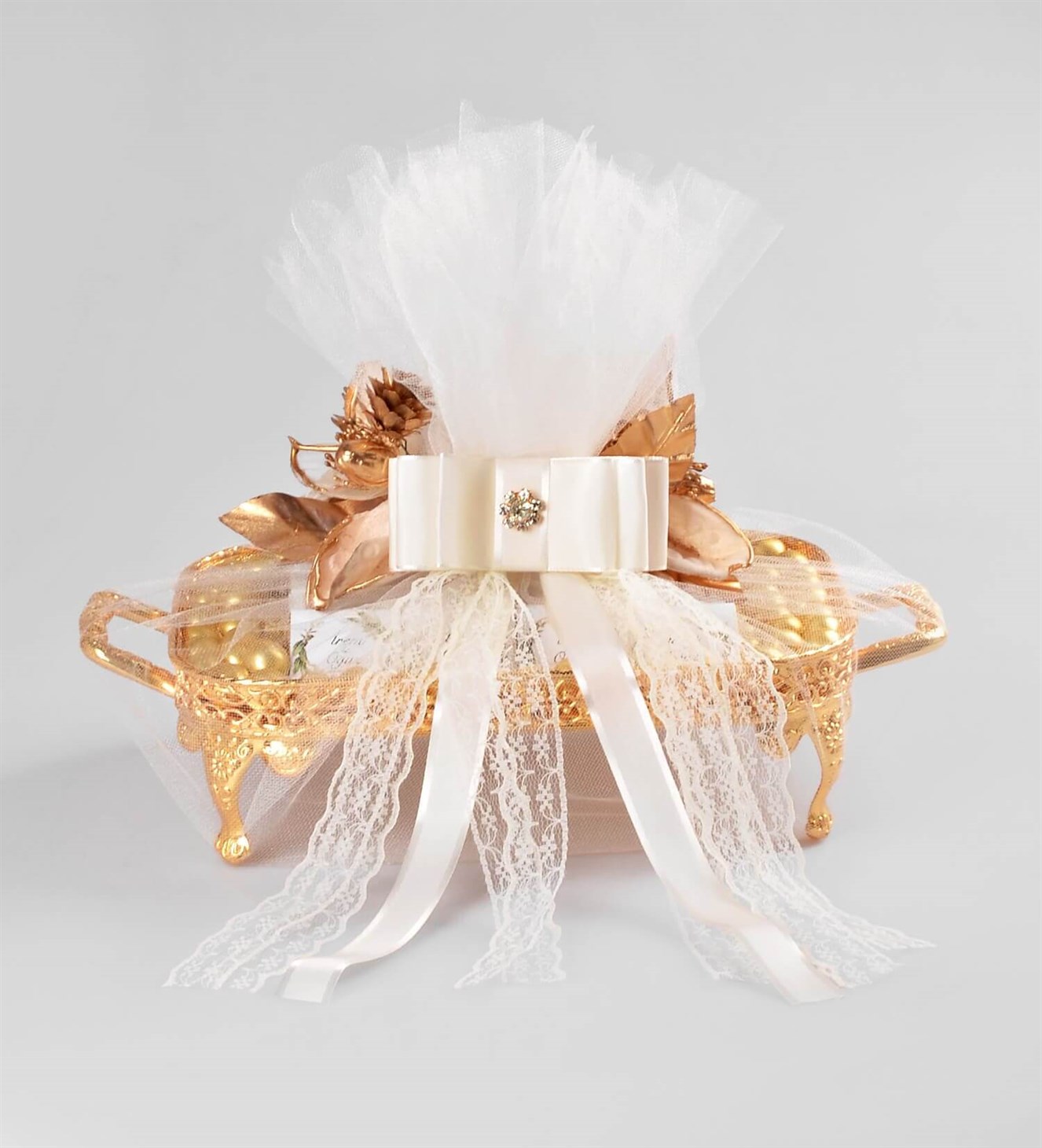 Altın Rengi Yeşil Yapraklı İsimli Söz & Nişan Çikolata Tepsisi