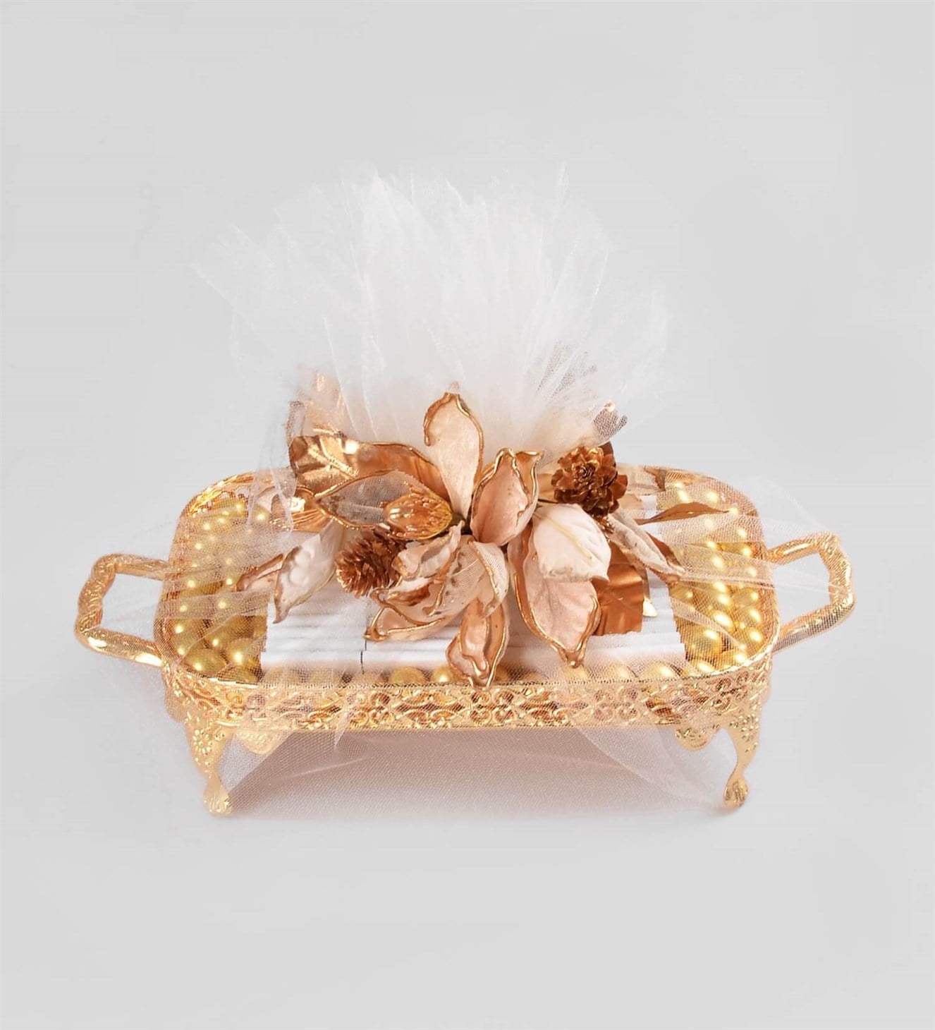 Altın Rengi Yeşil Yapraklı İsimli Söz & Nişan Çikolata Tepsisi