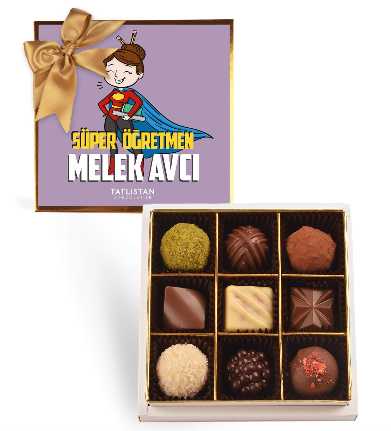 İsme Özel Süper Öğretmen | 9 Çeşitli Artisan Çikolata 9'lu