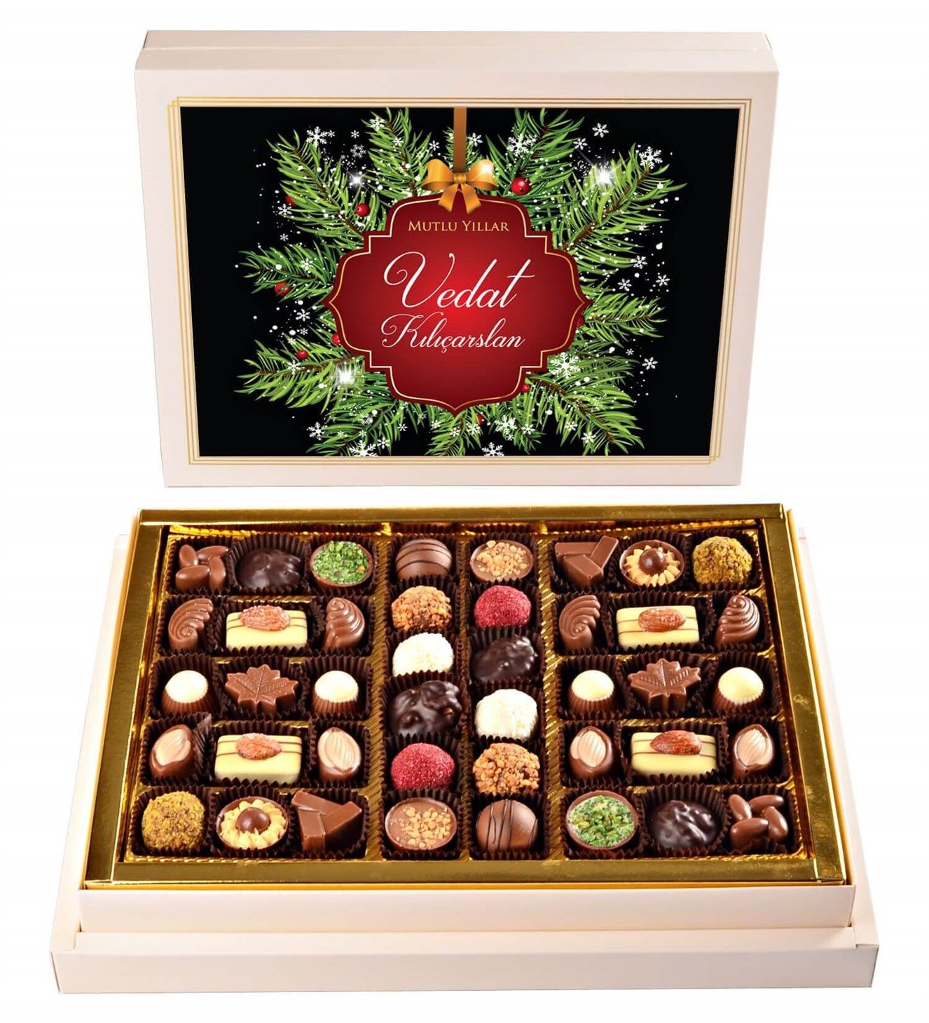 Çamlar ve Kar Tanesi Spesiyal Yılbaşı Çikolatası 42'li