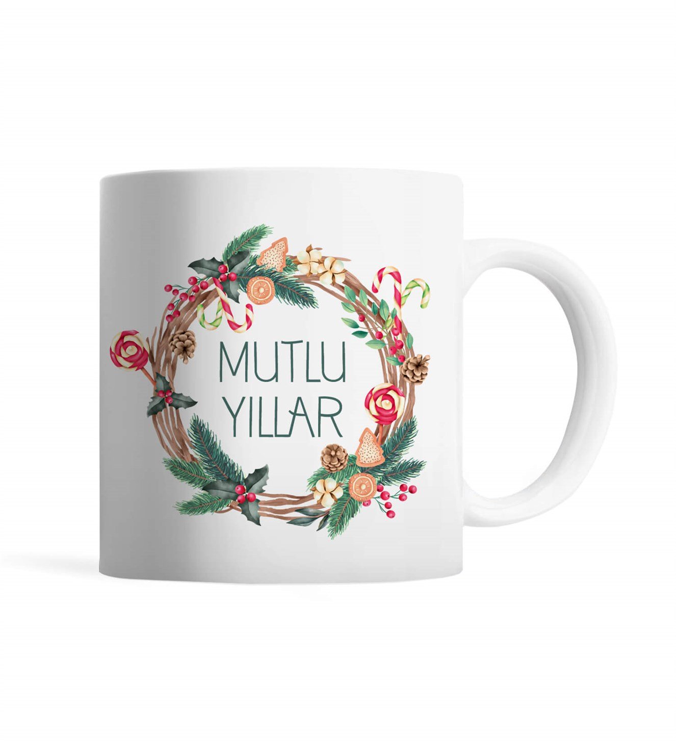 Çelenkli Mutlu Yıllar Kupa Bardak